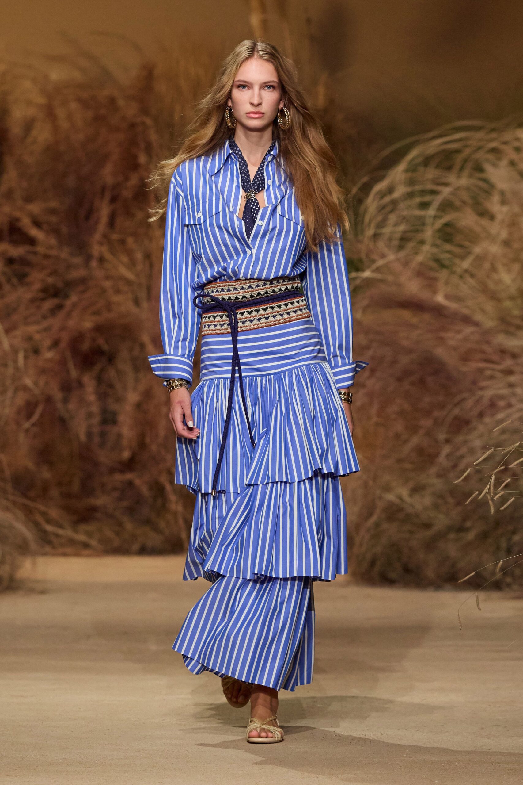blue and white striped maxi dress