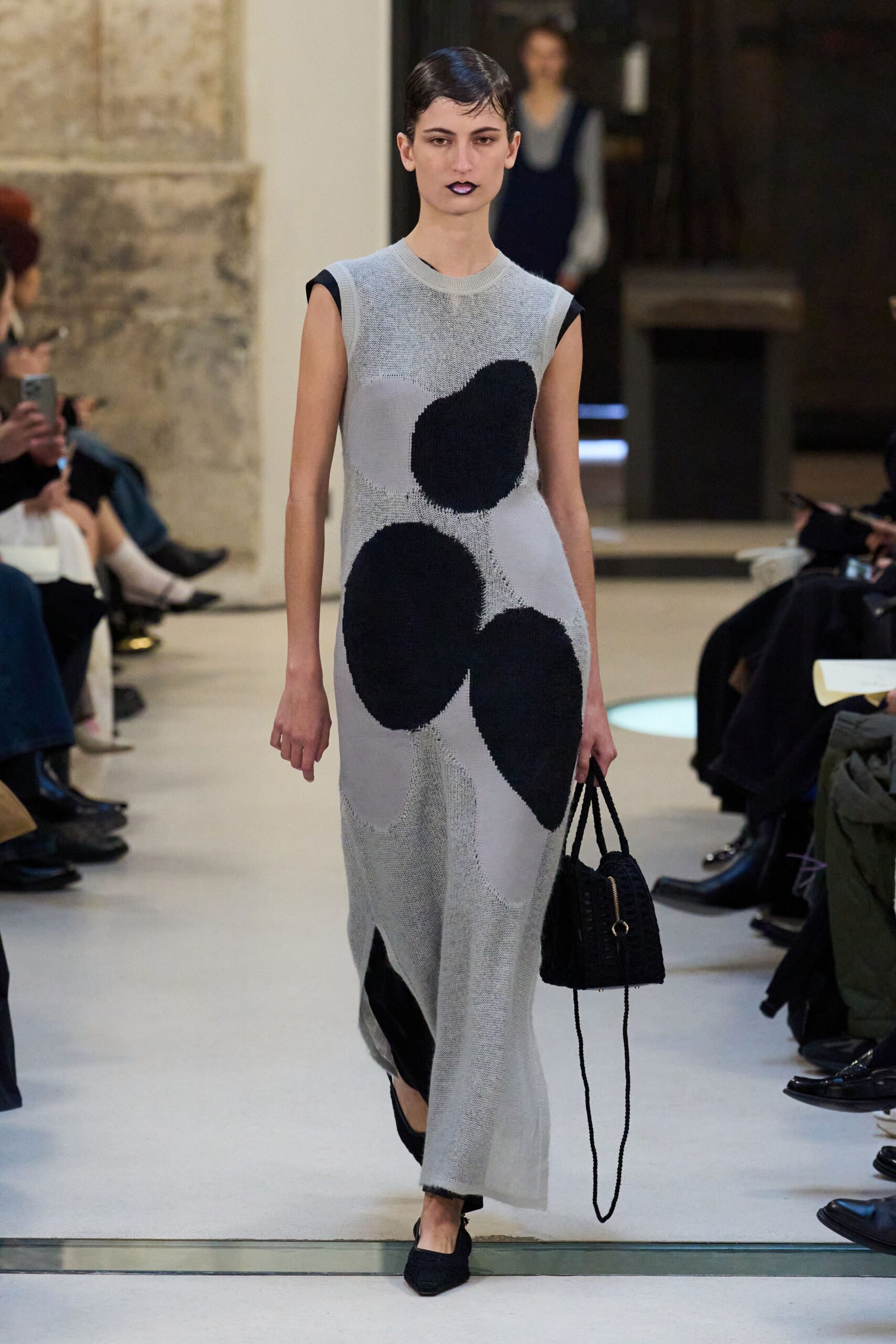 gray and black color-blocked midi dress