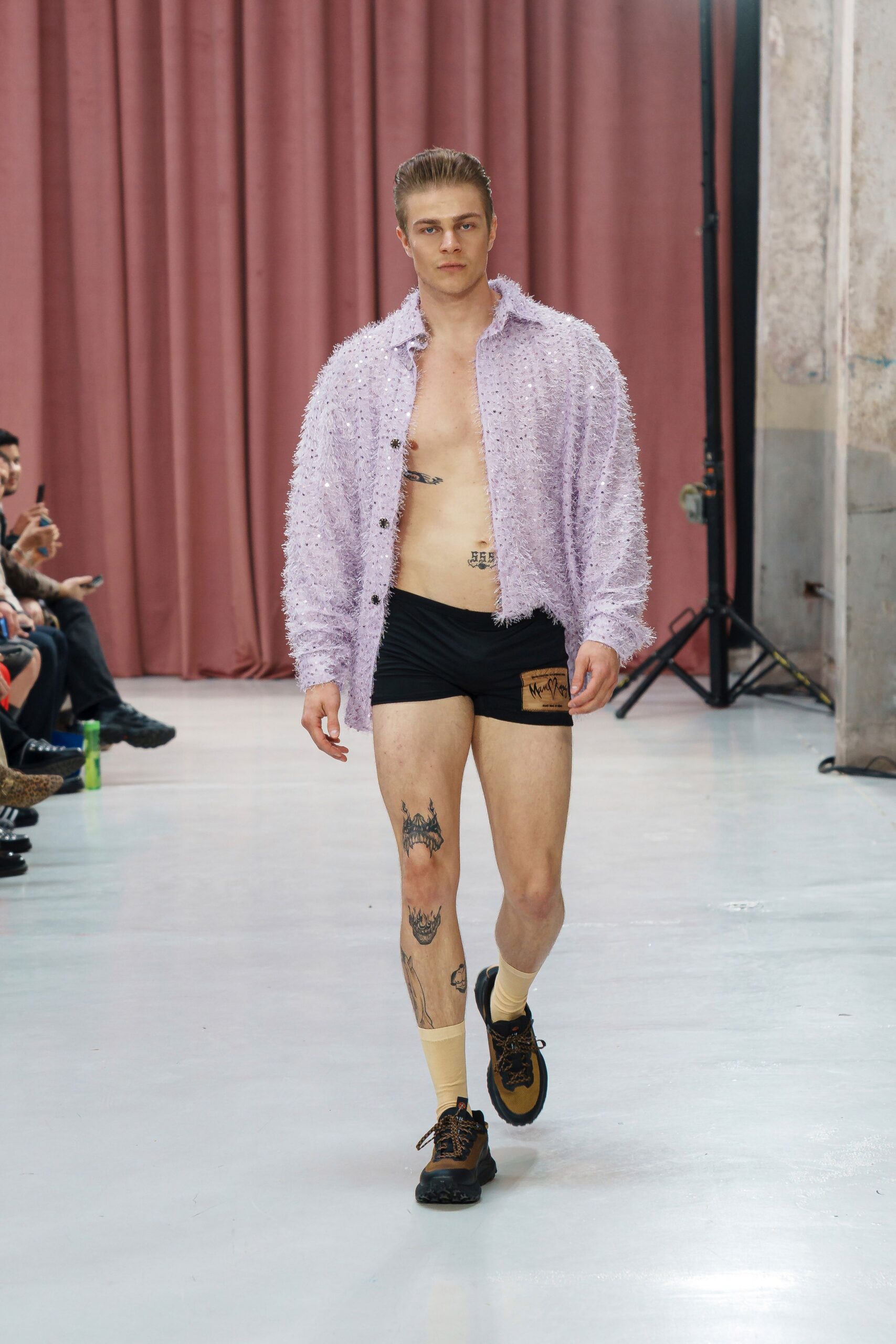 purple cotton short-sleeve relaxed textured jacket