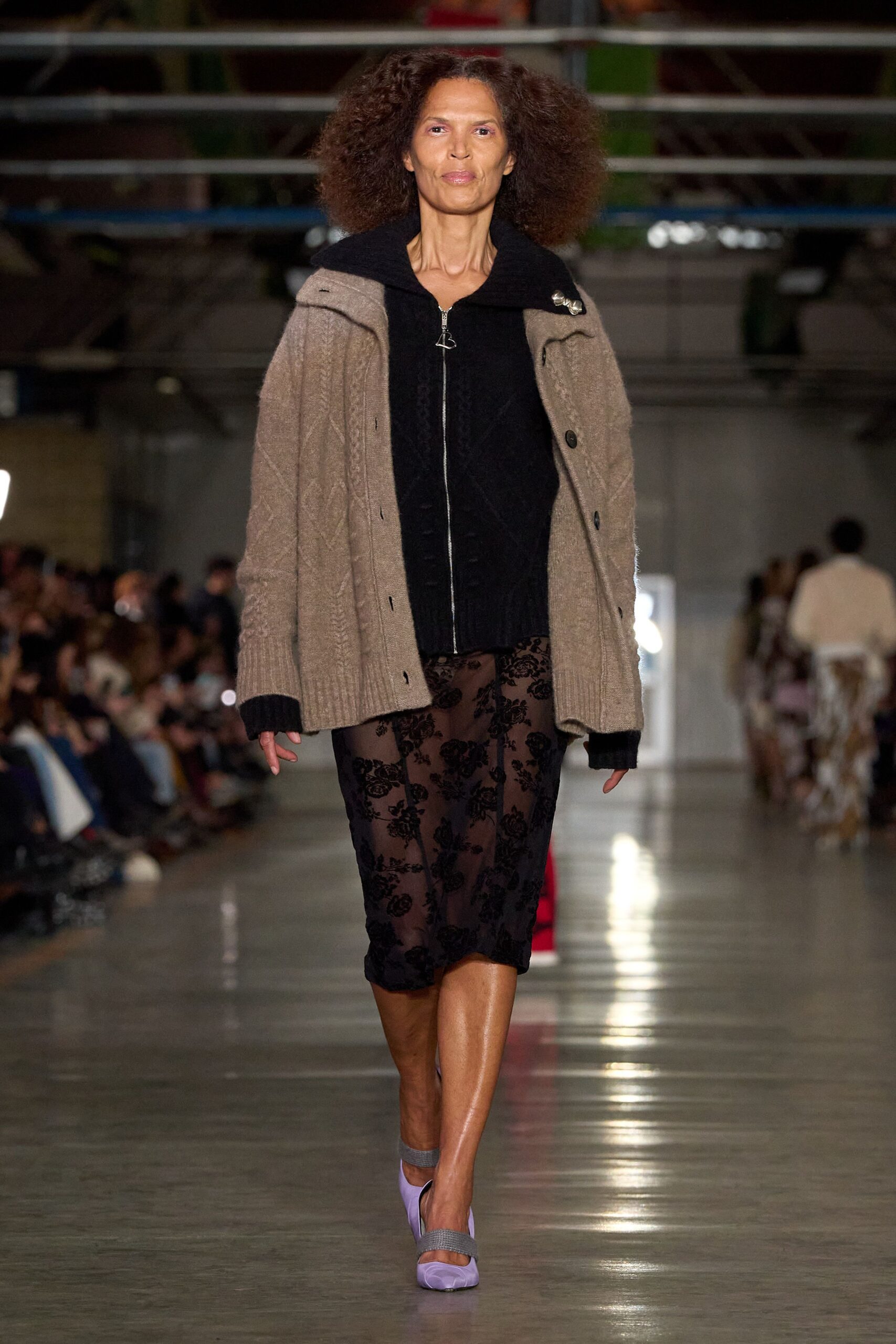 beige wool long-sleeve collared relaxed cardigan