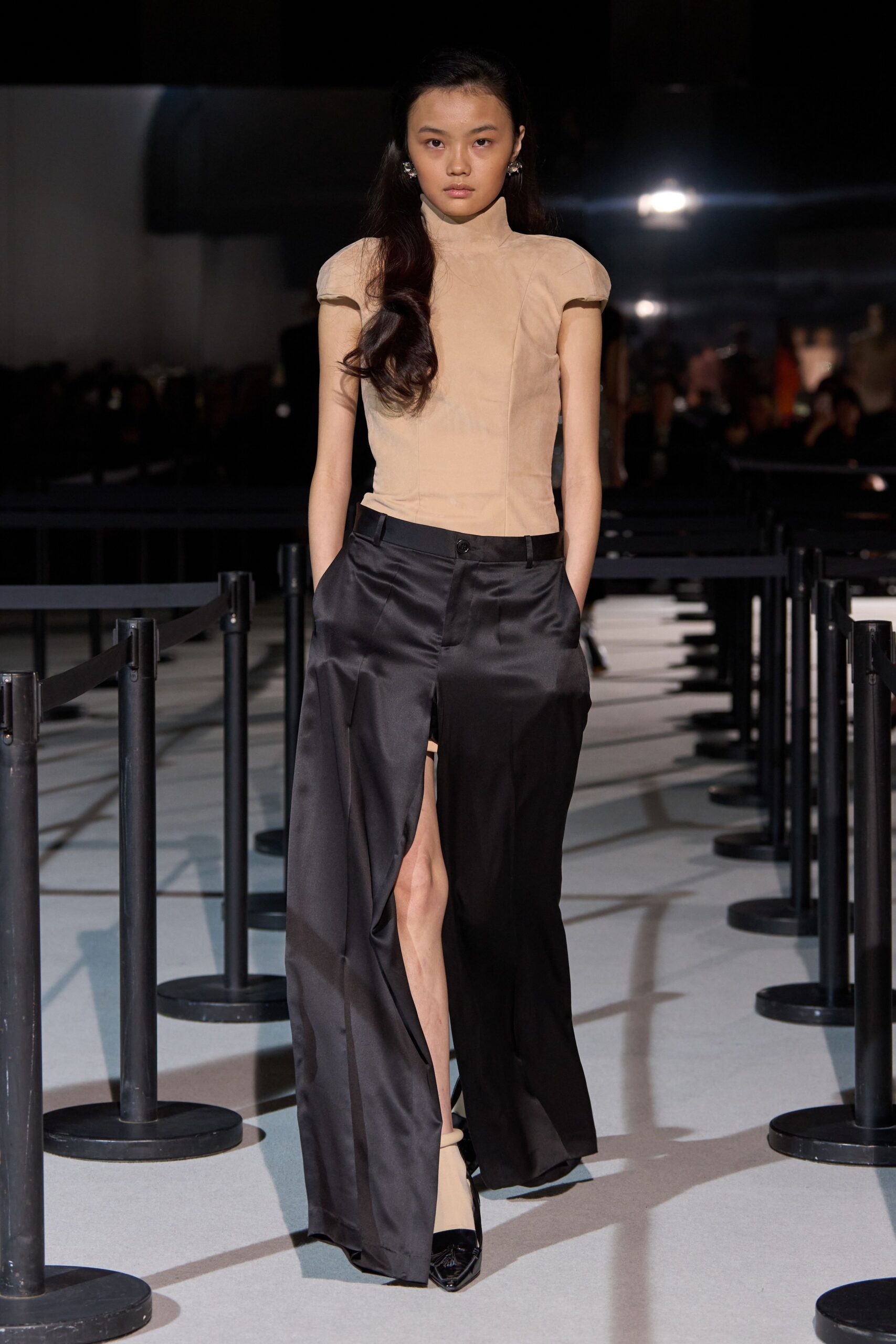 black silk slit relaxed high-waisted pants