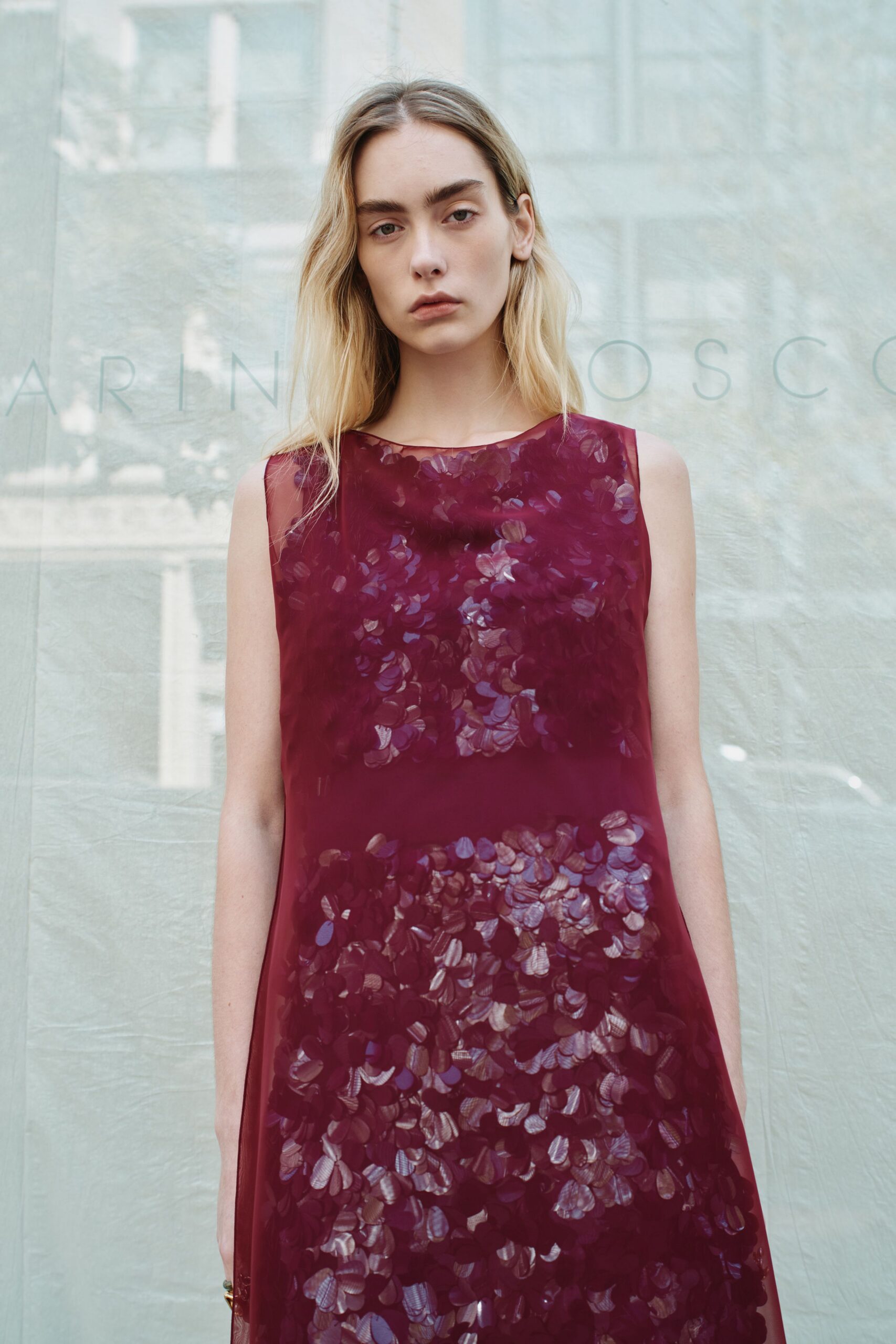 purple silk sleeveless dress
