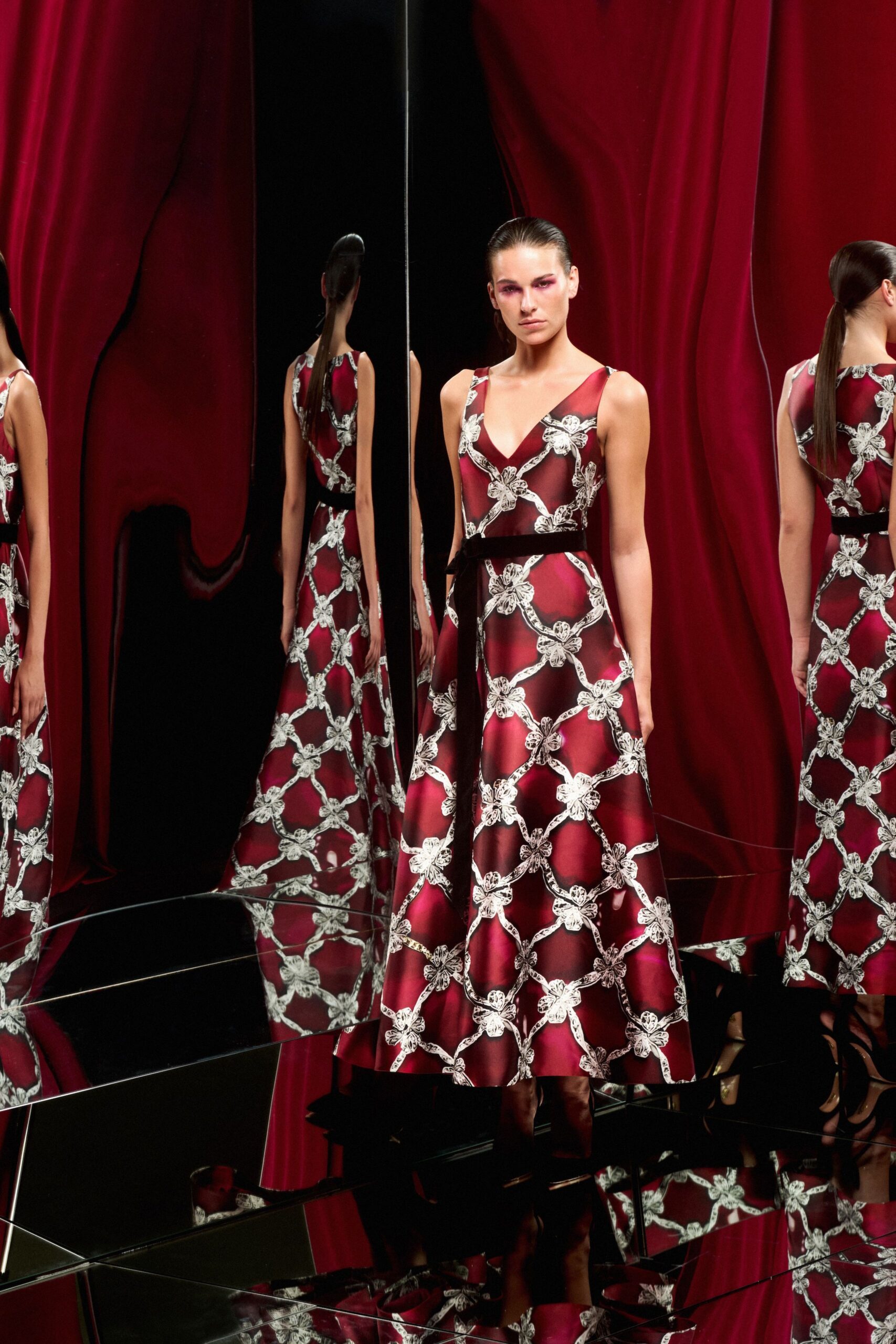 red and white embroidered midi dress