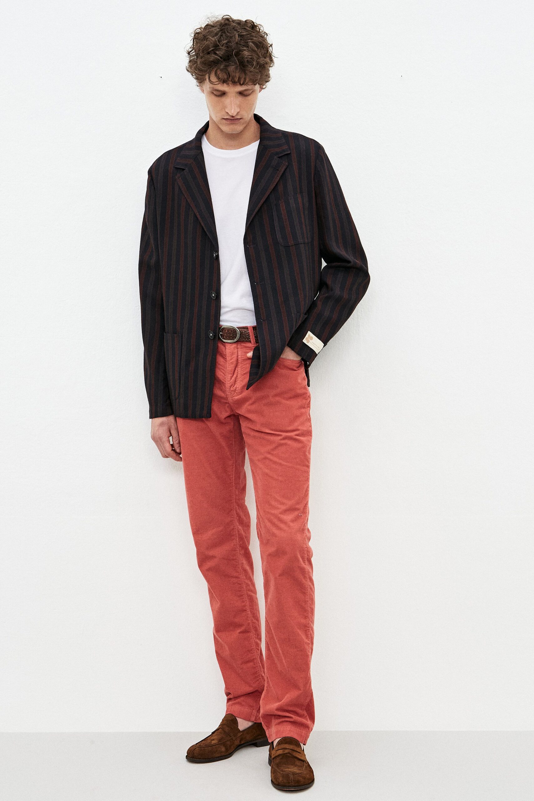 red cotton slim straight-leg pants