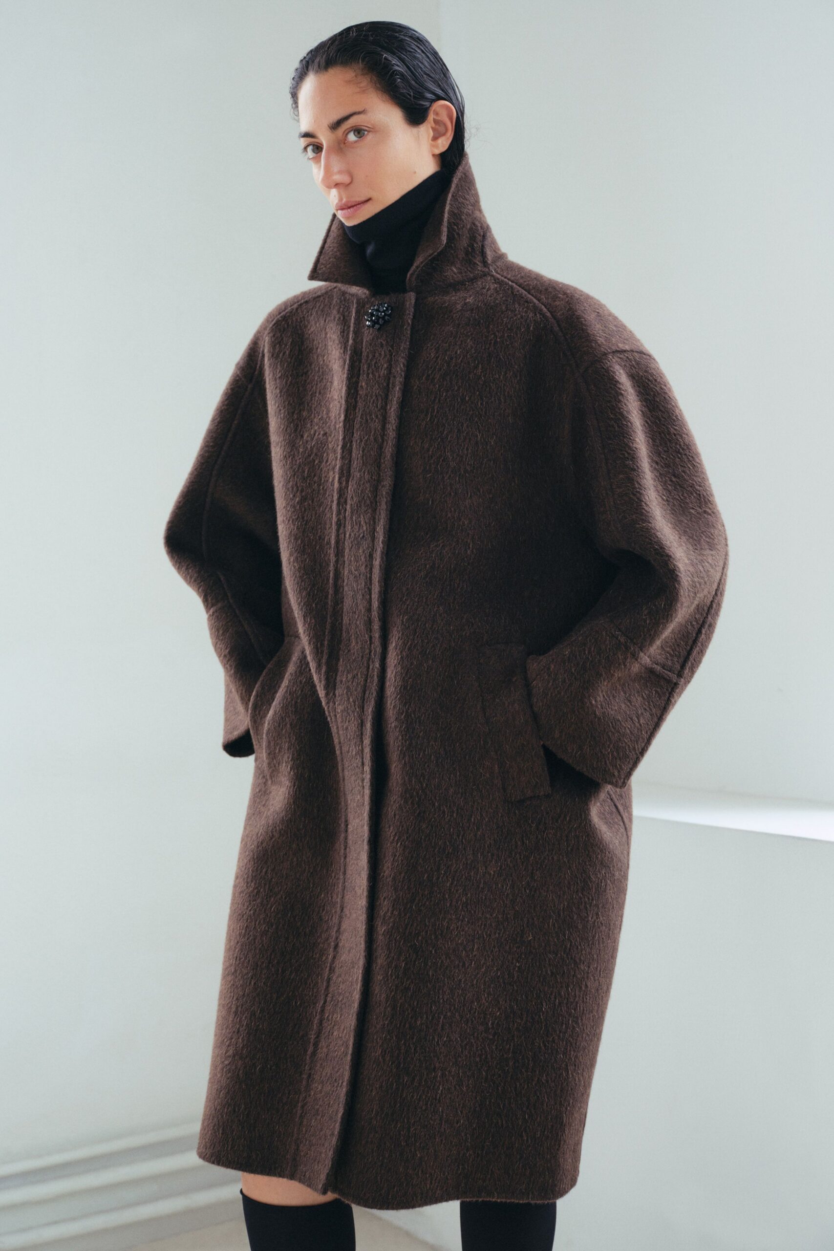 brown oversized wool coat