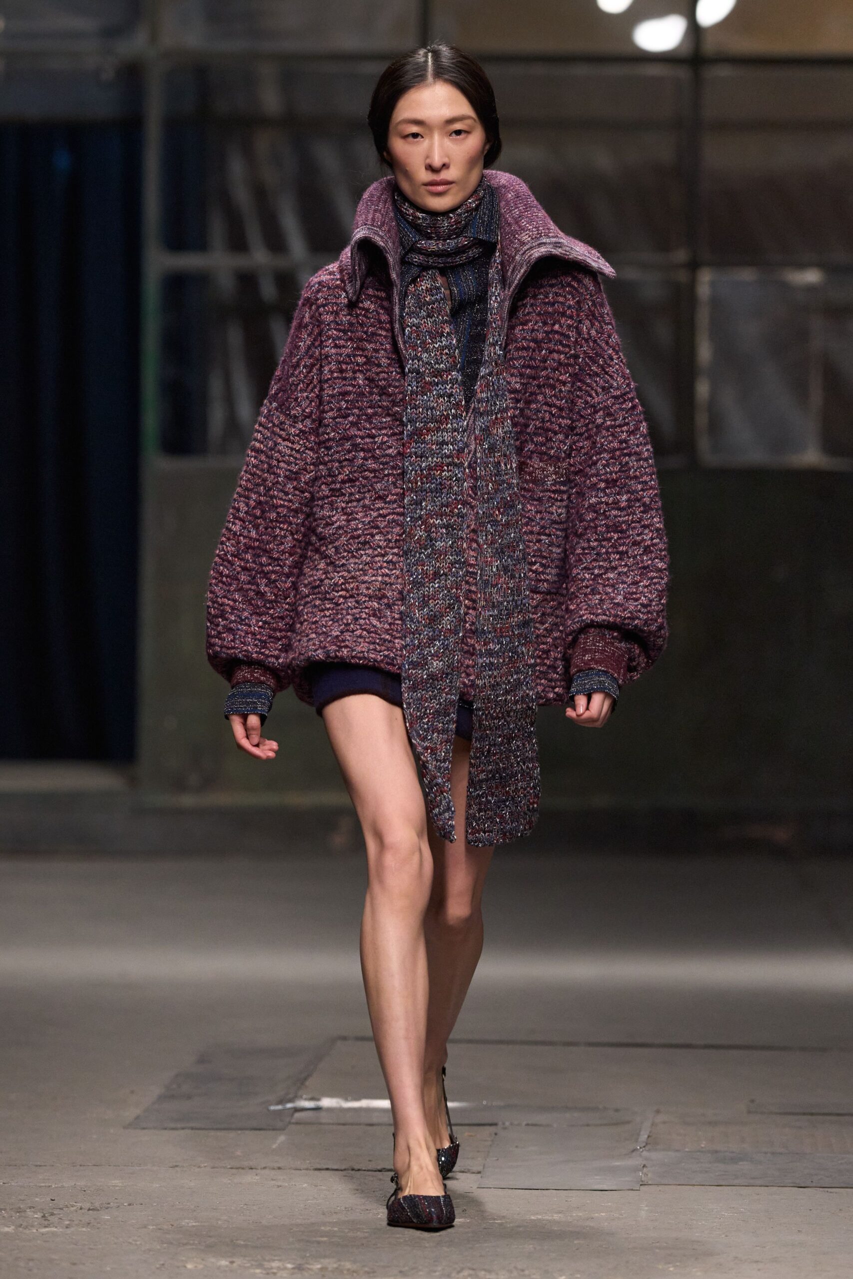 purple wool long-sleeve collared oversized textured jacket