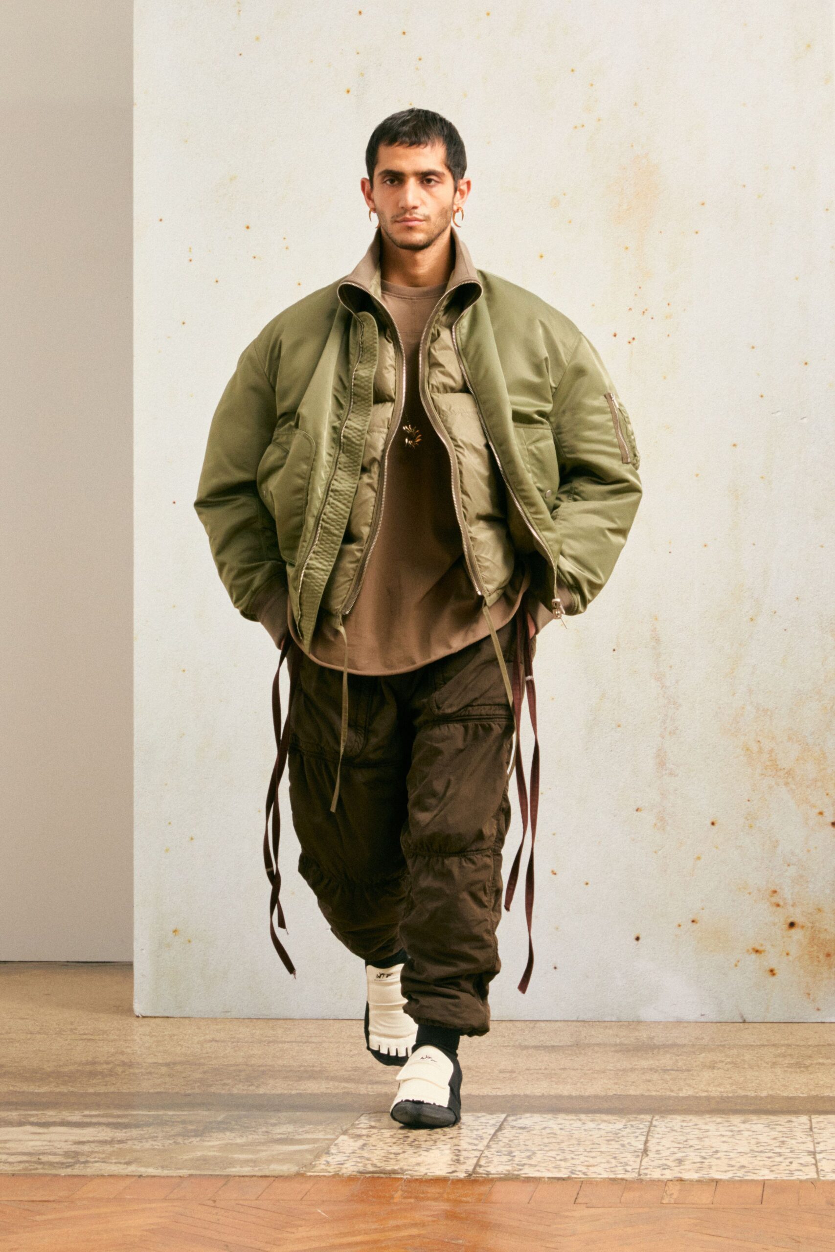 green relaxed jacket with brown top