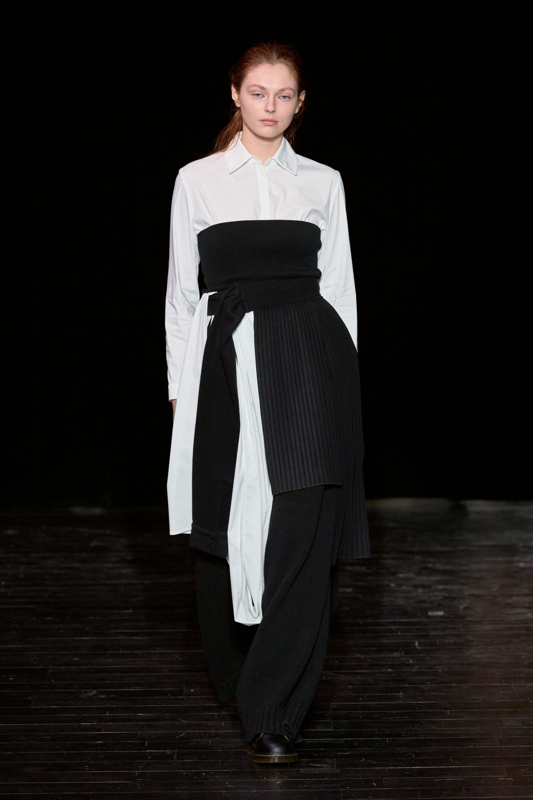 white collared shirt black dress pants
