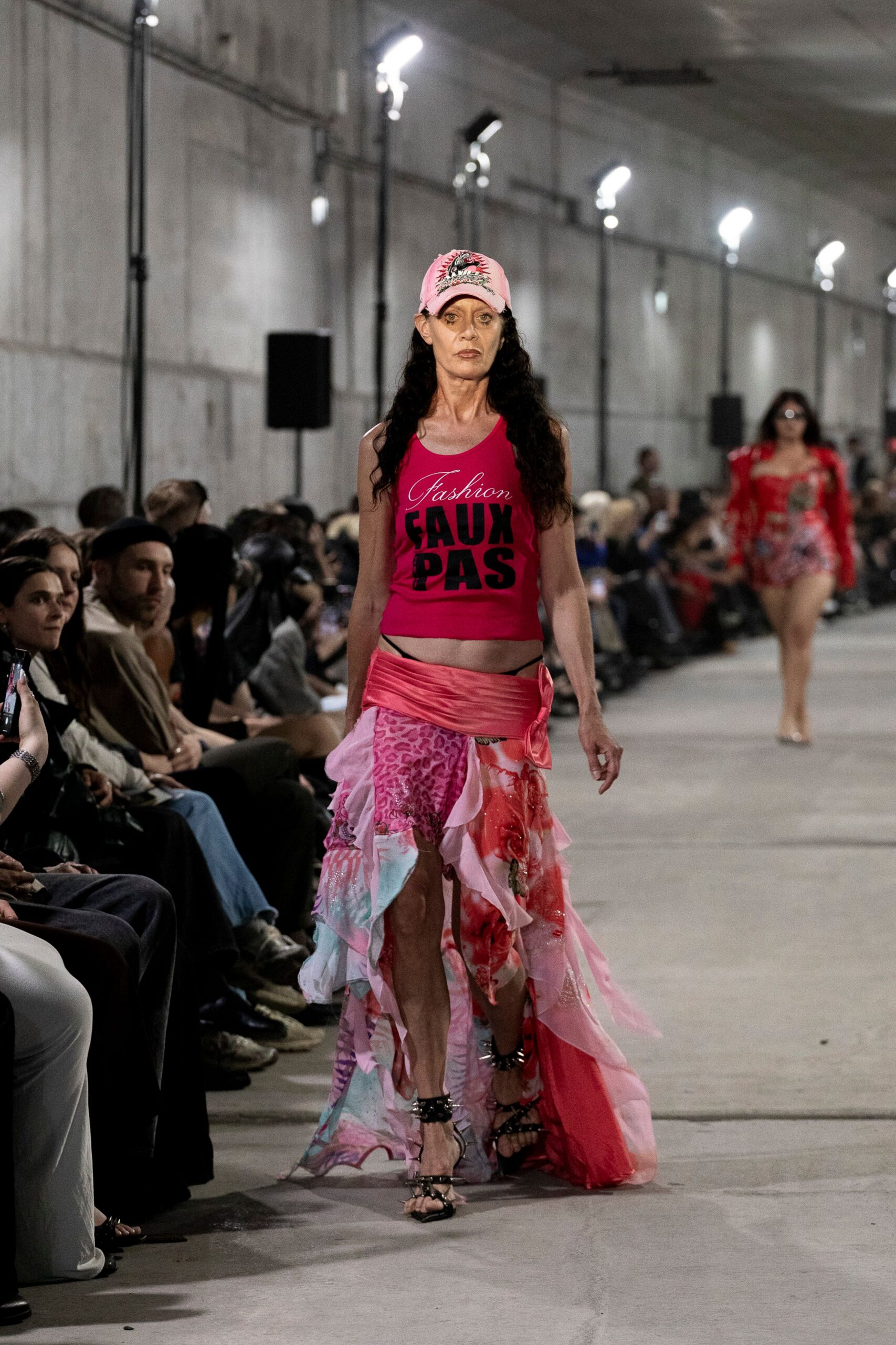 pink cotton sleeveless high-neck fitted printed top