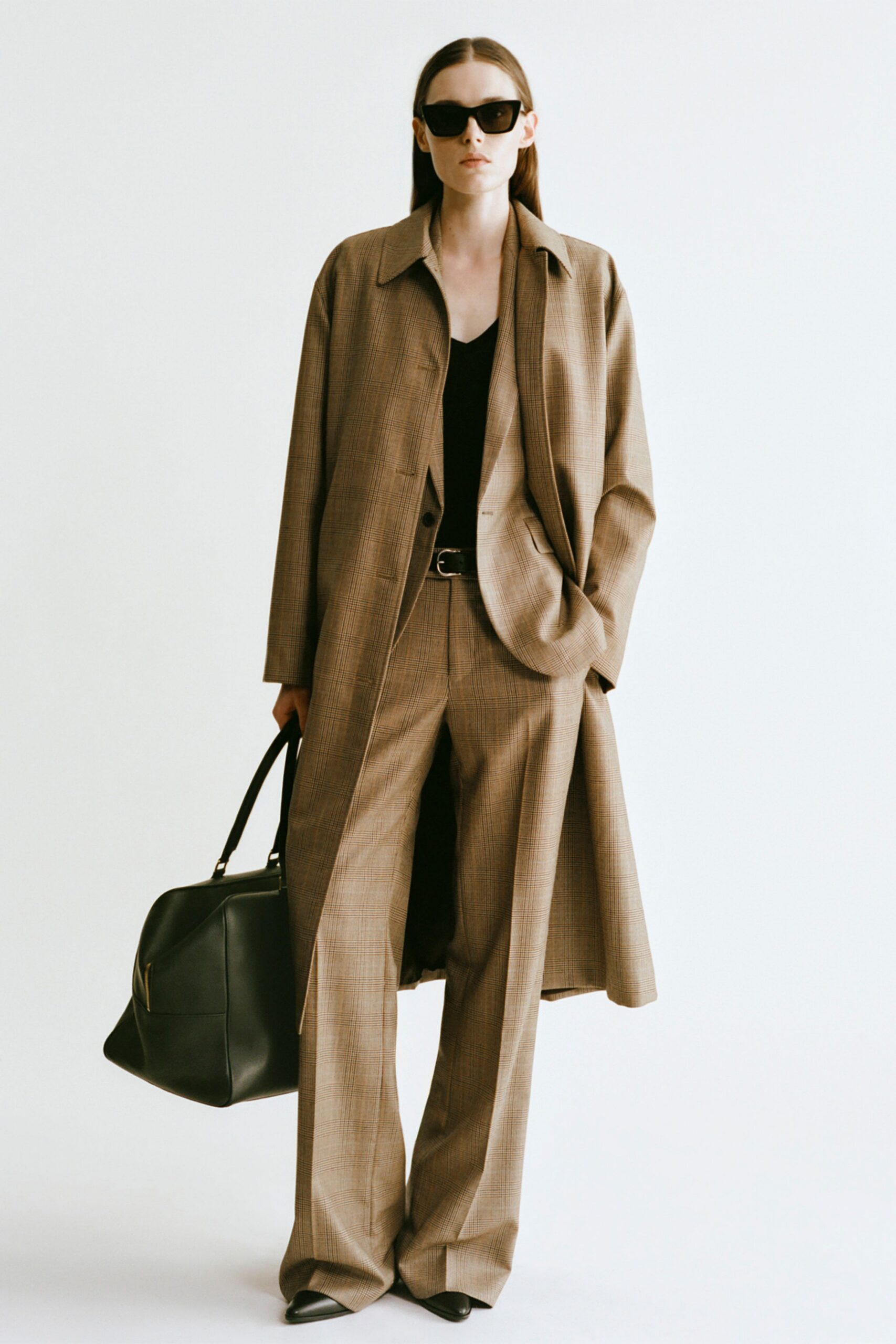 brown wool coat with black top