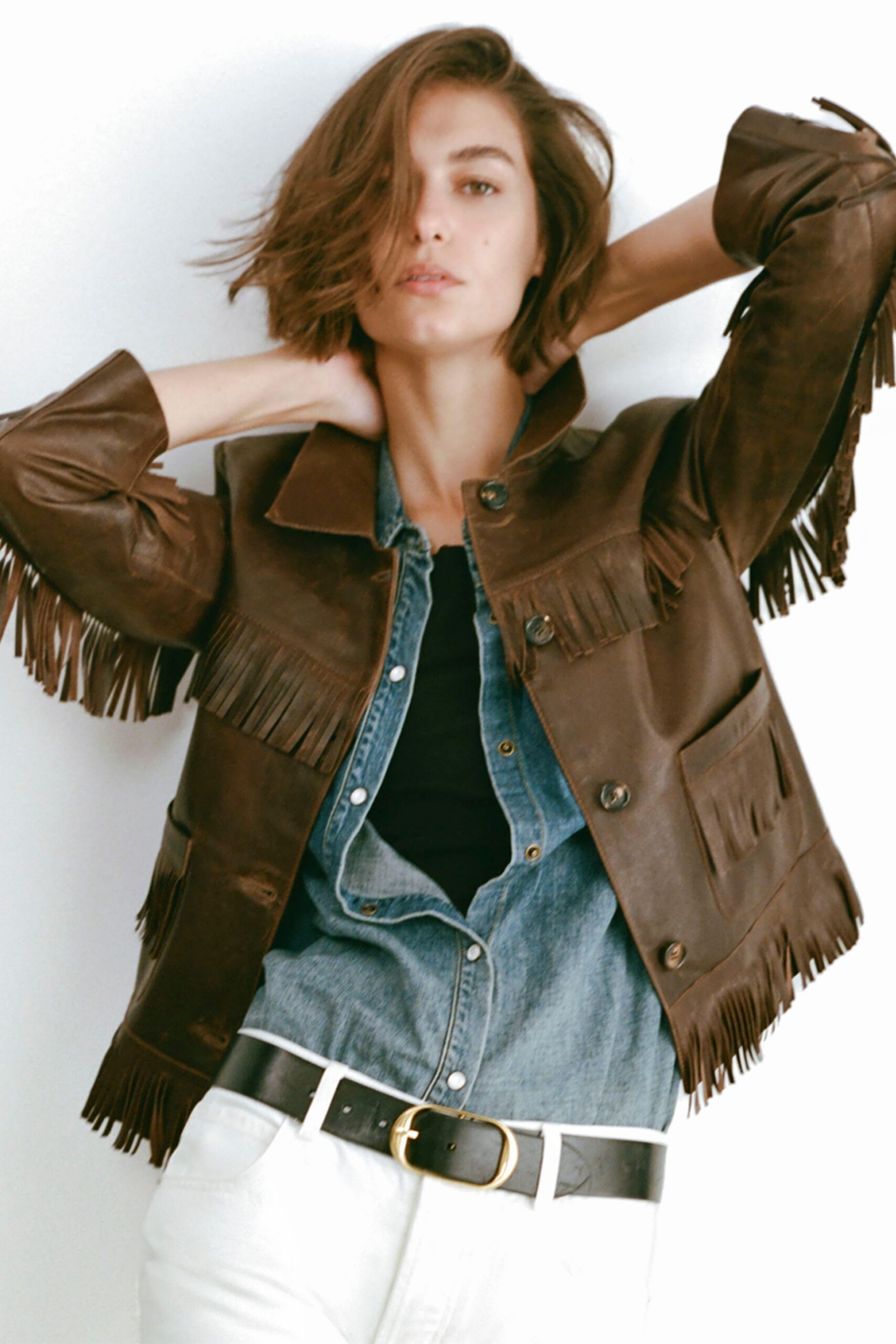 brown leather fringed jacket