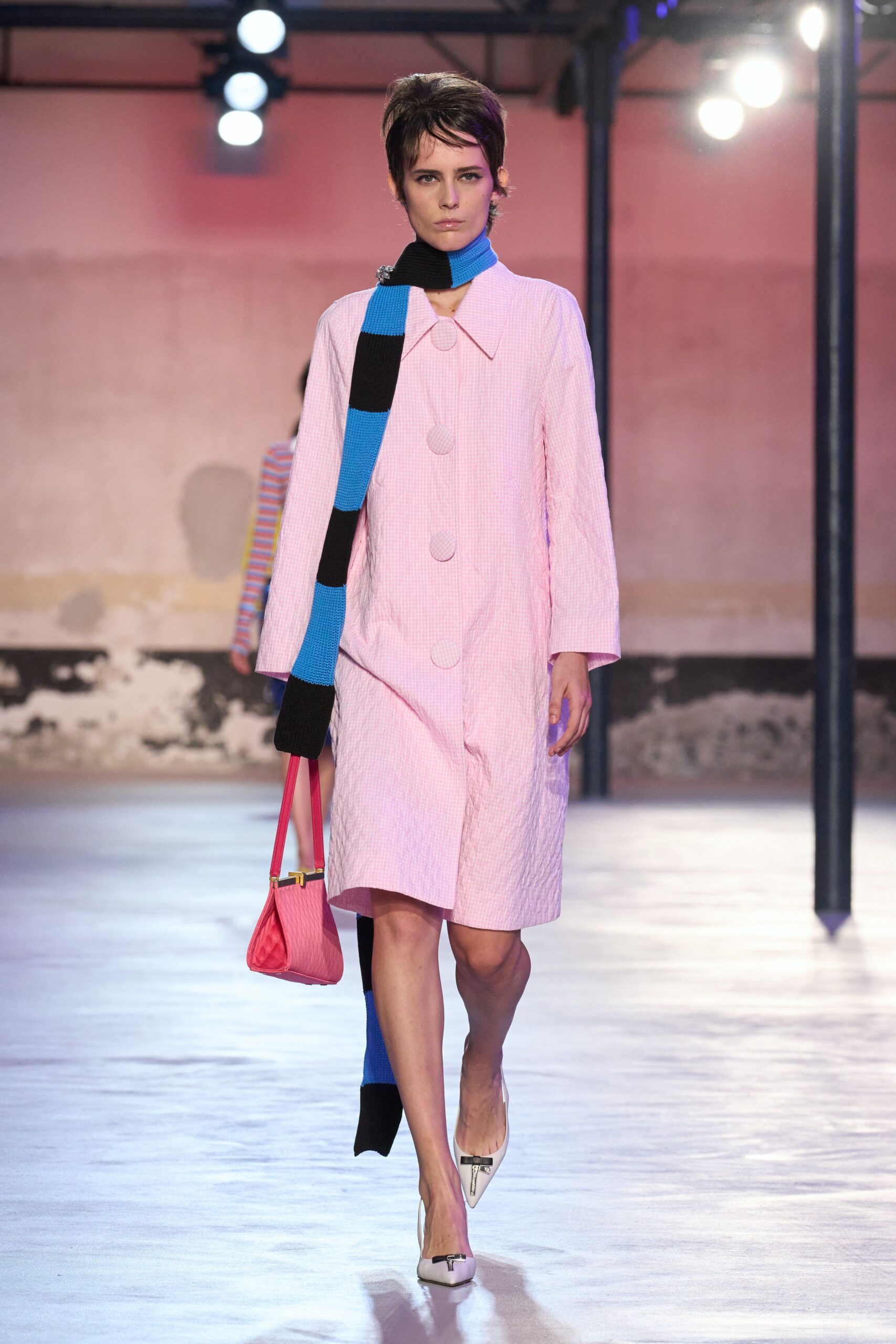 pink relaxed coat with scarf