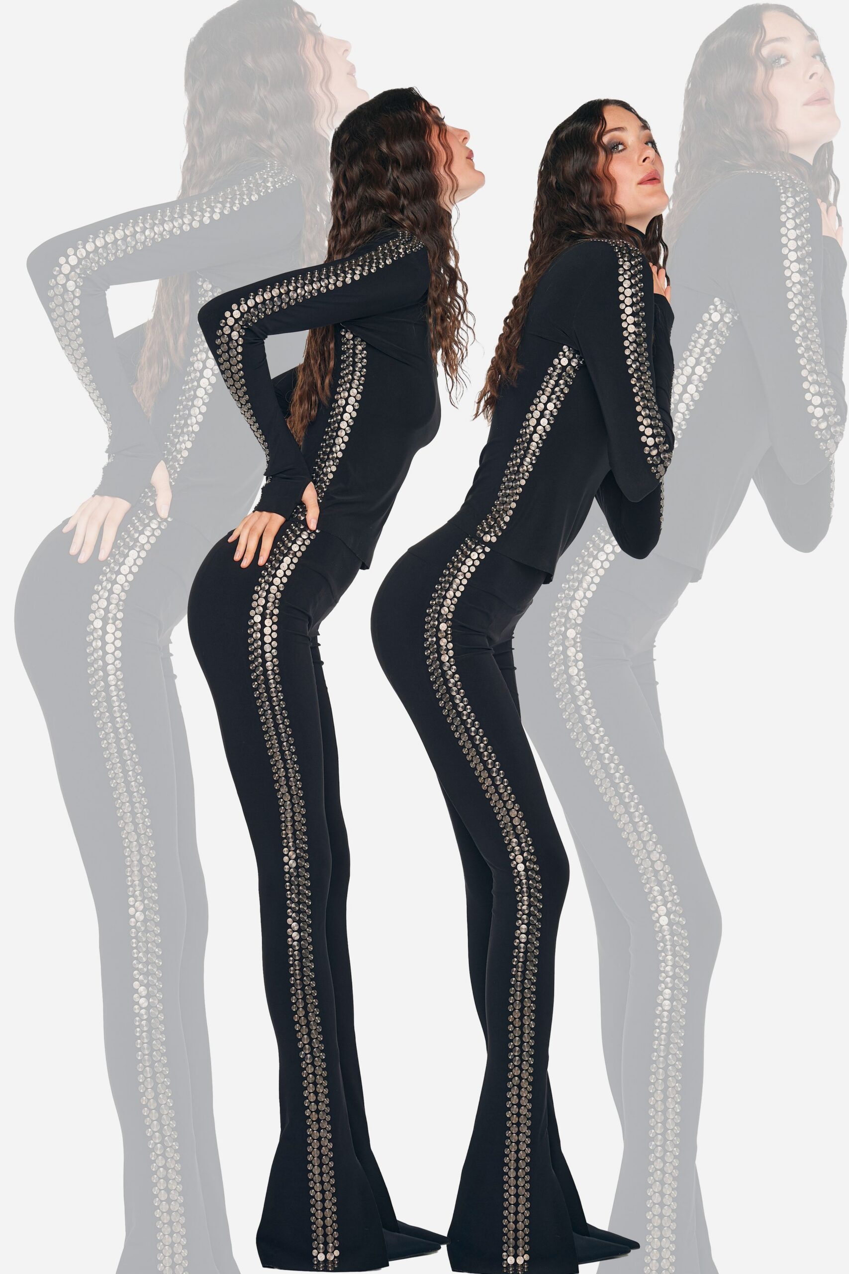 black fitted long-sleeve catsuit