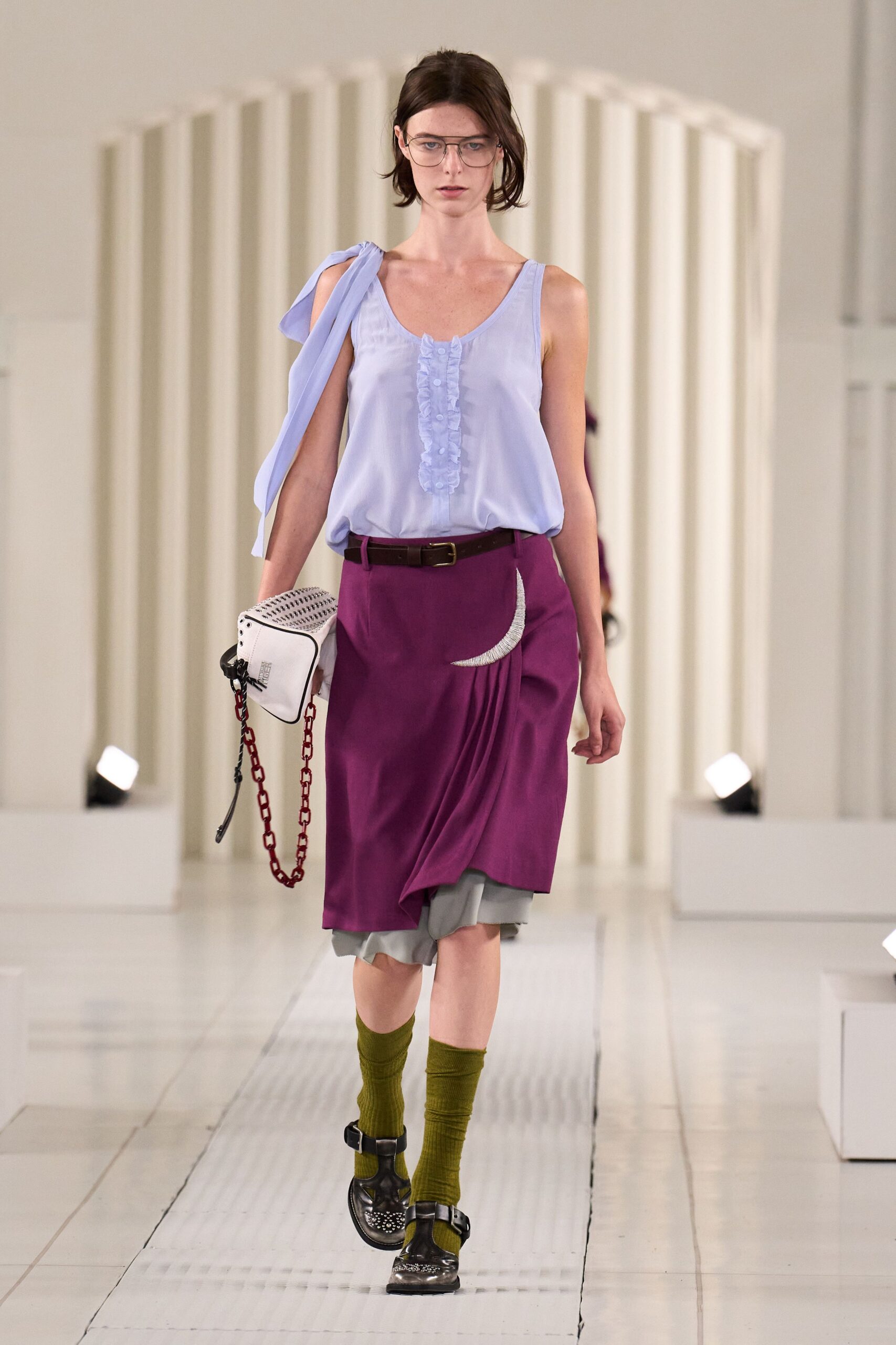 purple cotton fitted pleated skirt