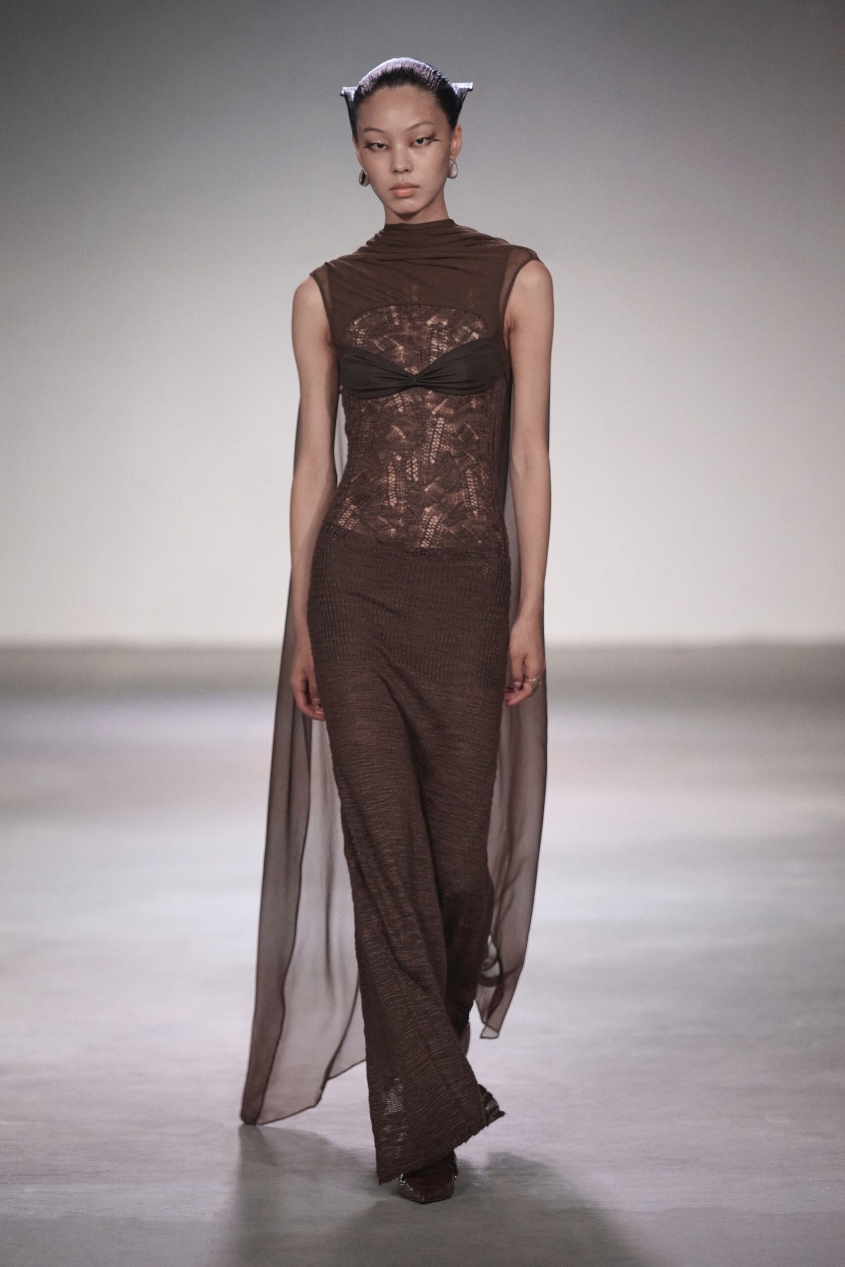 brown silk lace gown