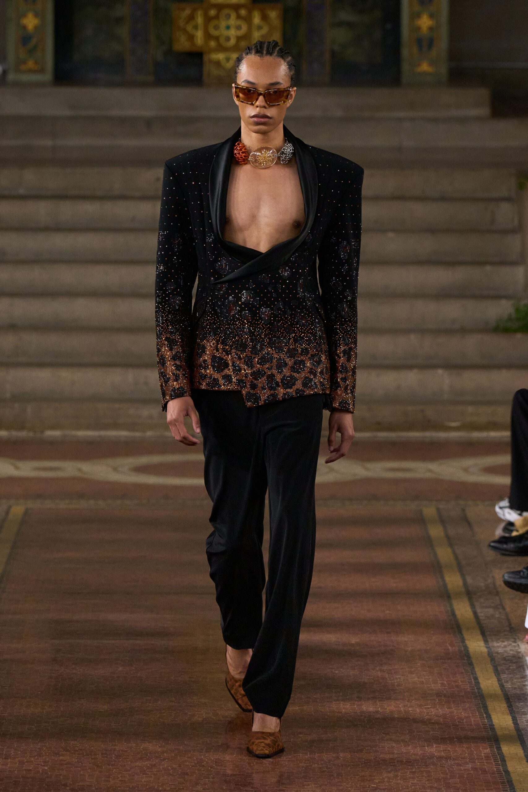 black silk slim straight-leg pants