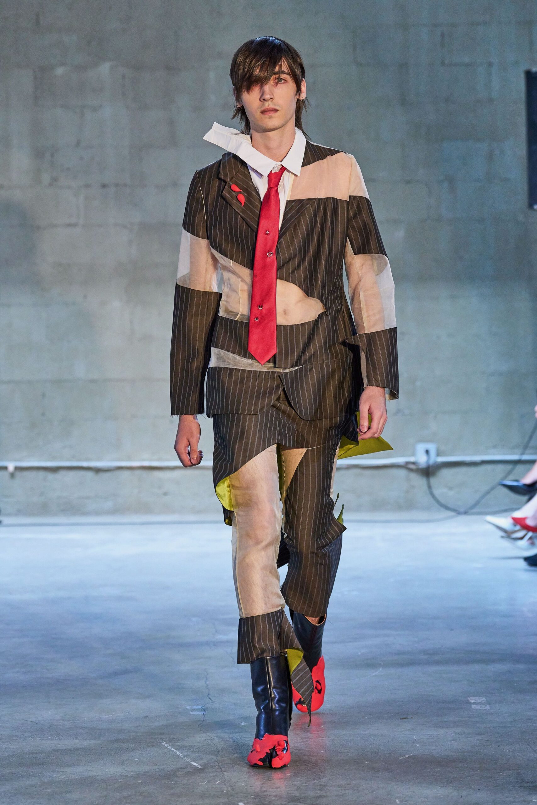 black cotton fitted striped layered pants