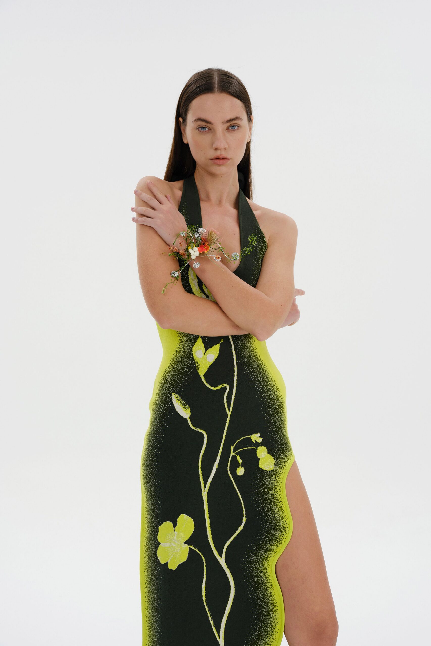 black and yellow floral gown