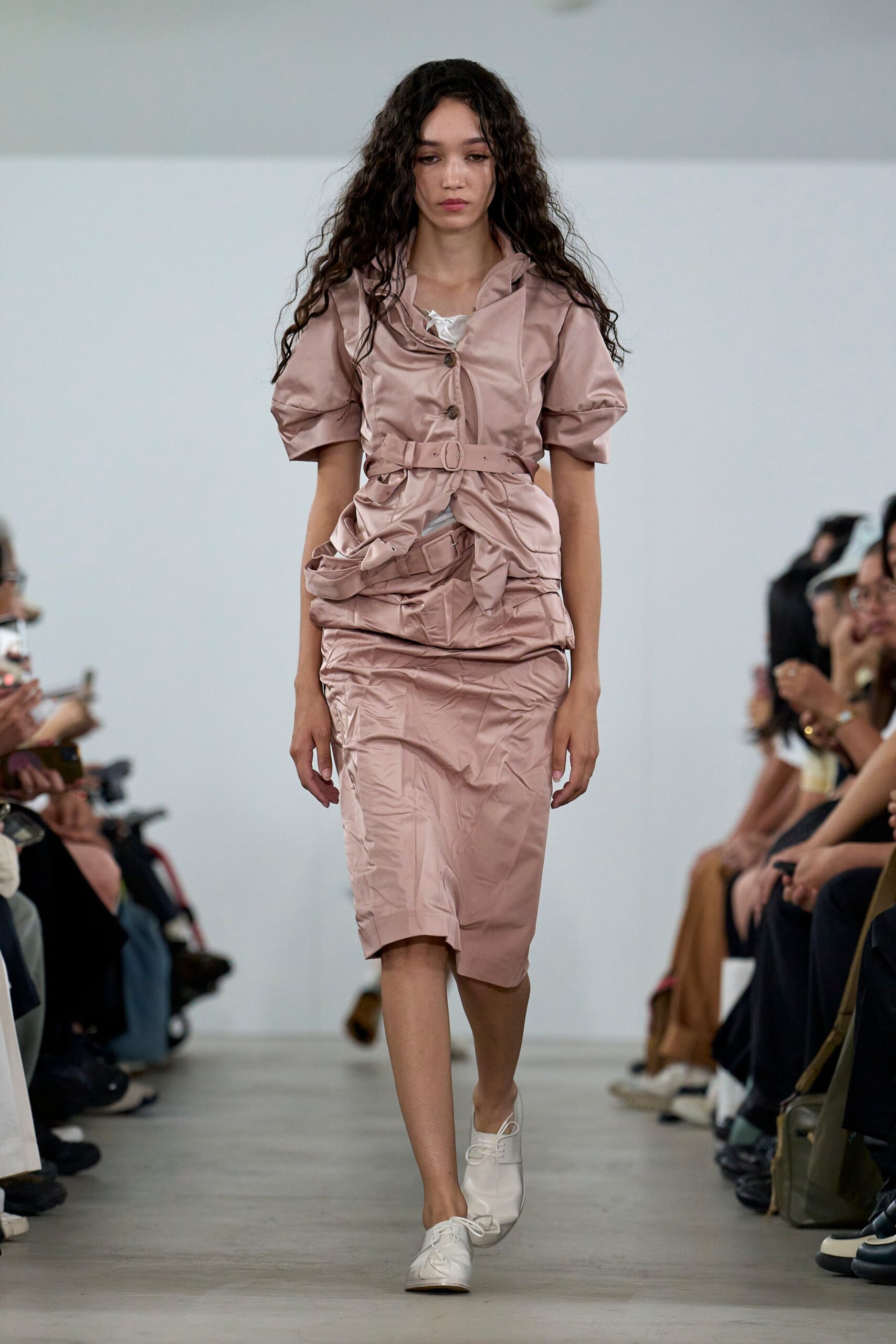 pink silk fitted midi dress