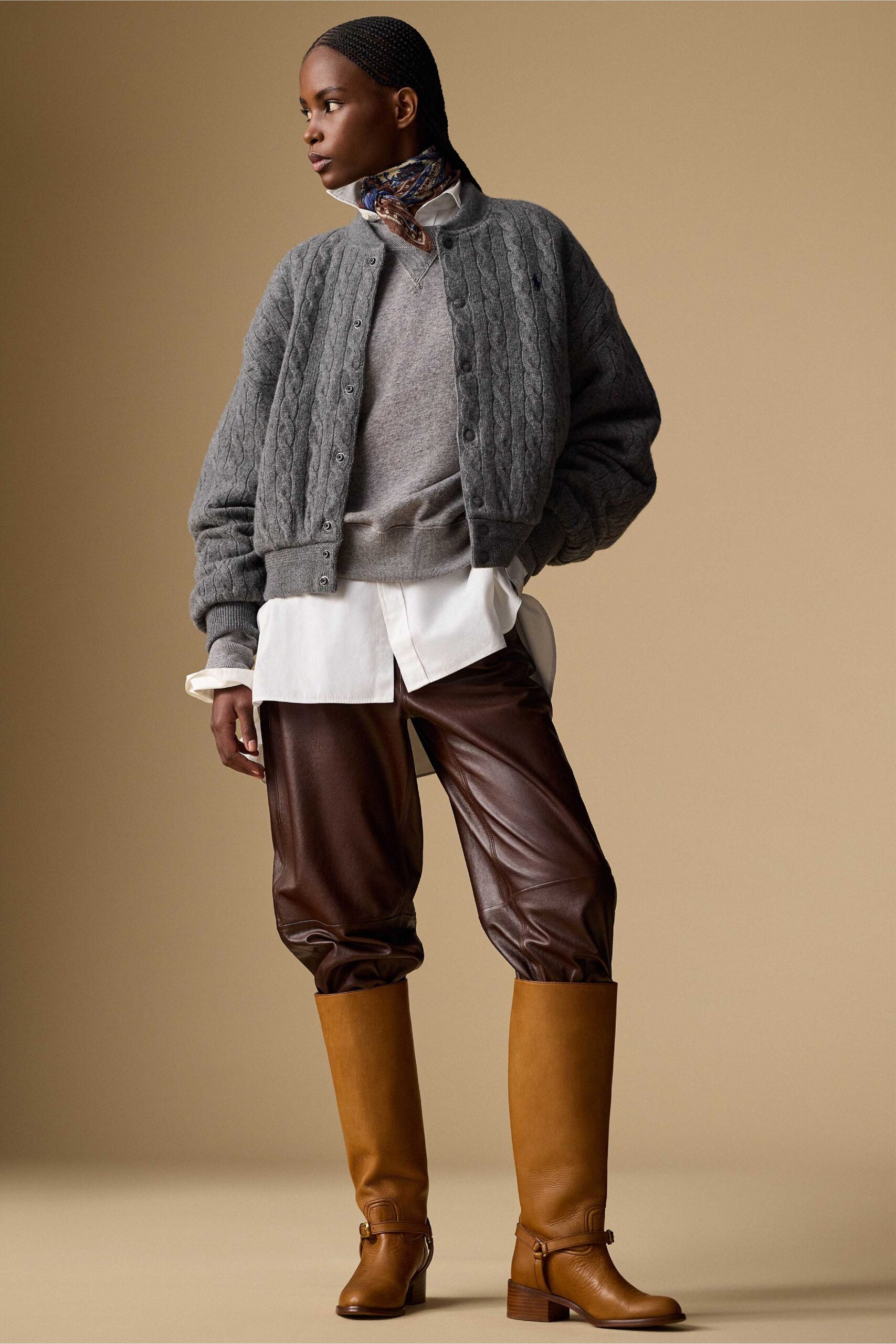 gray wool long-sleeve collared relaxed cardigan
