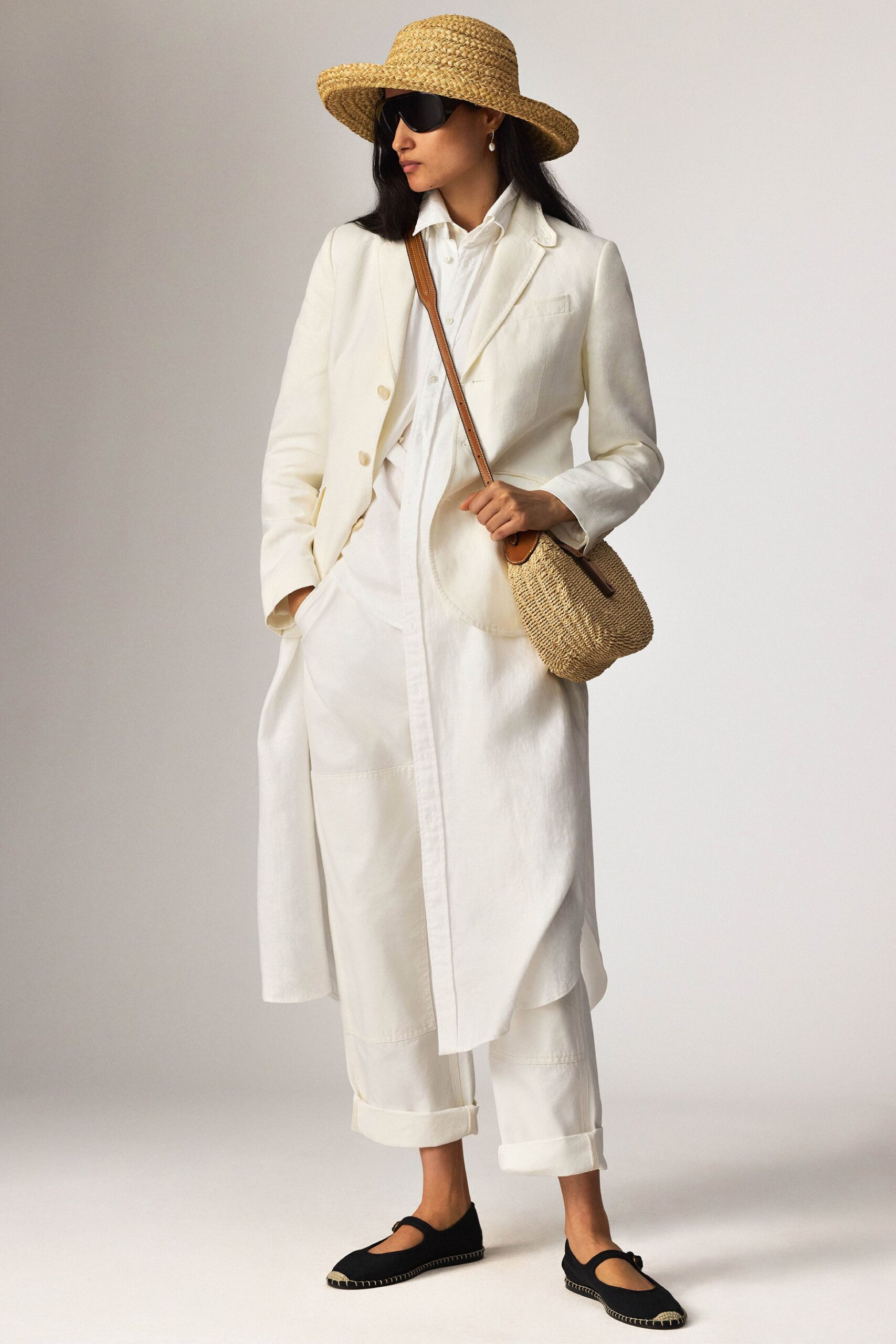 white relaxed coat with accessories
