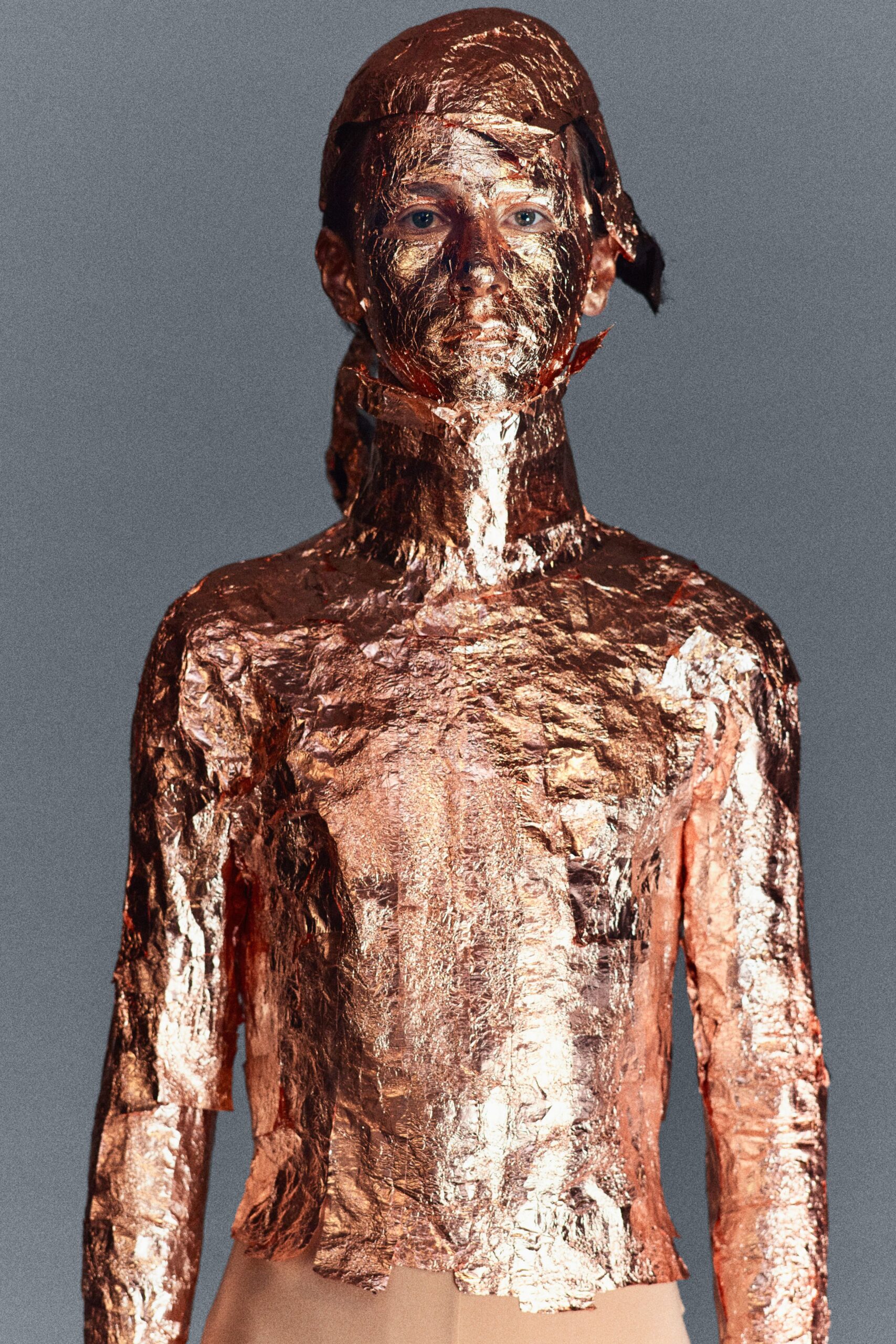 fitted gold metallic long-sleeve top