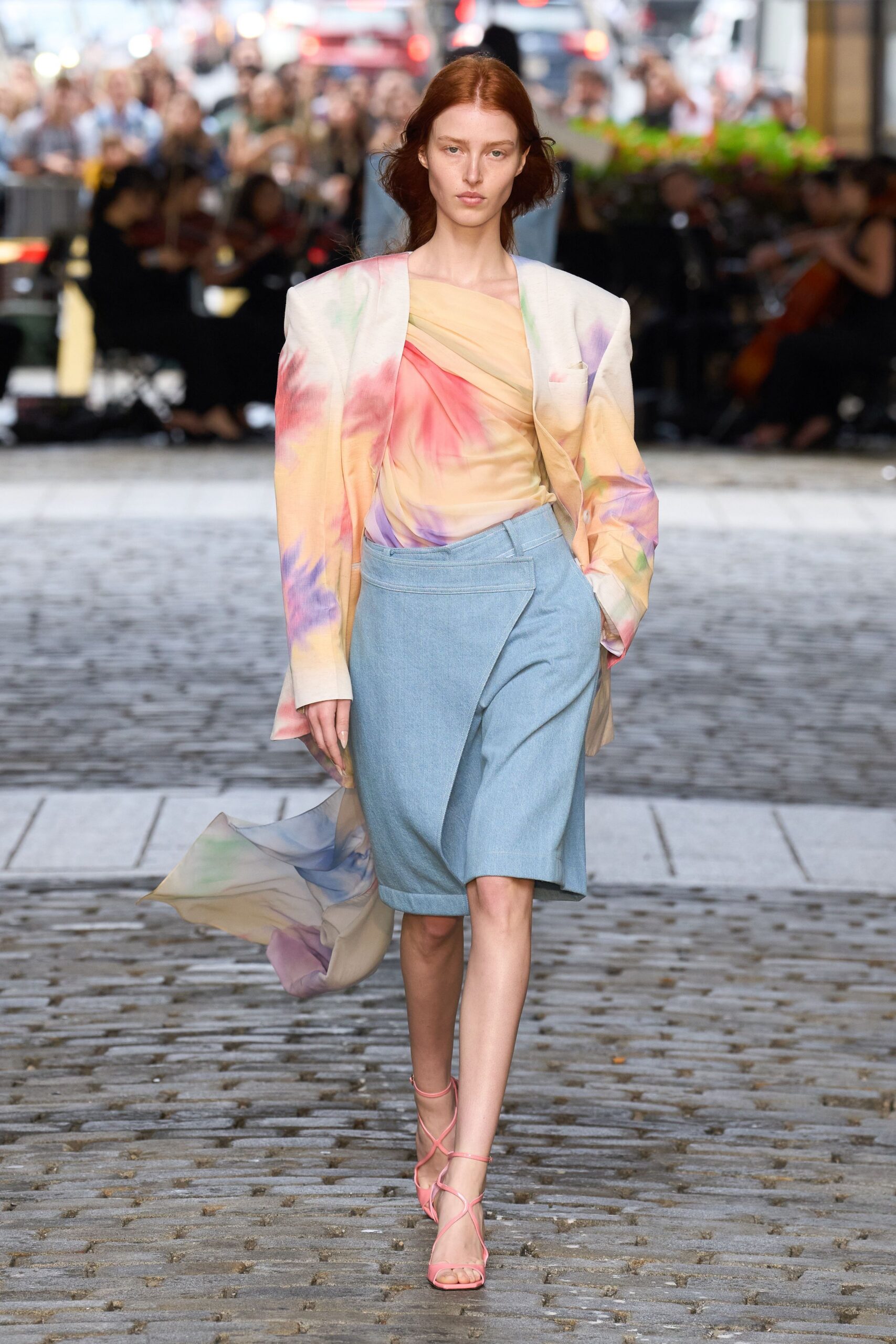 multi silk sleeveless v-neck fitted draped flowing blouse