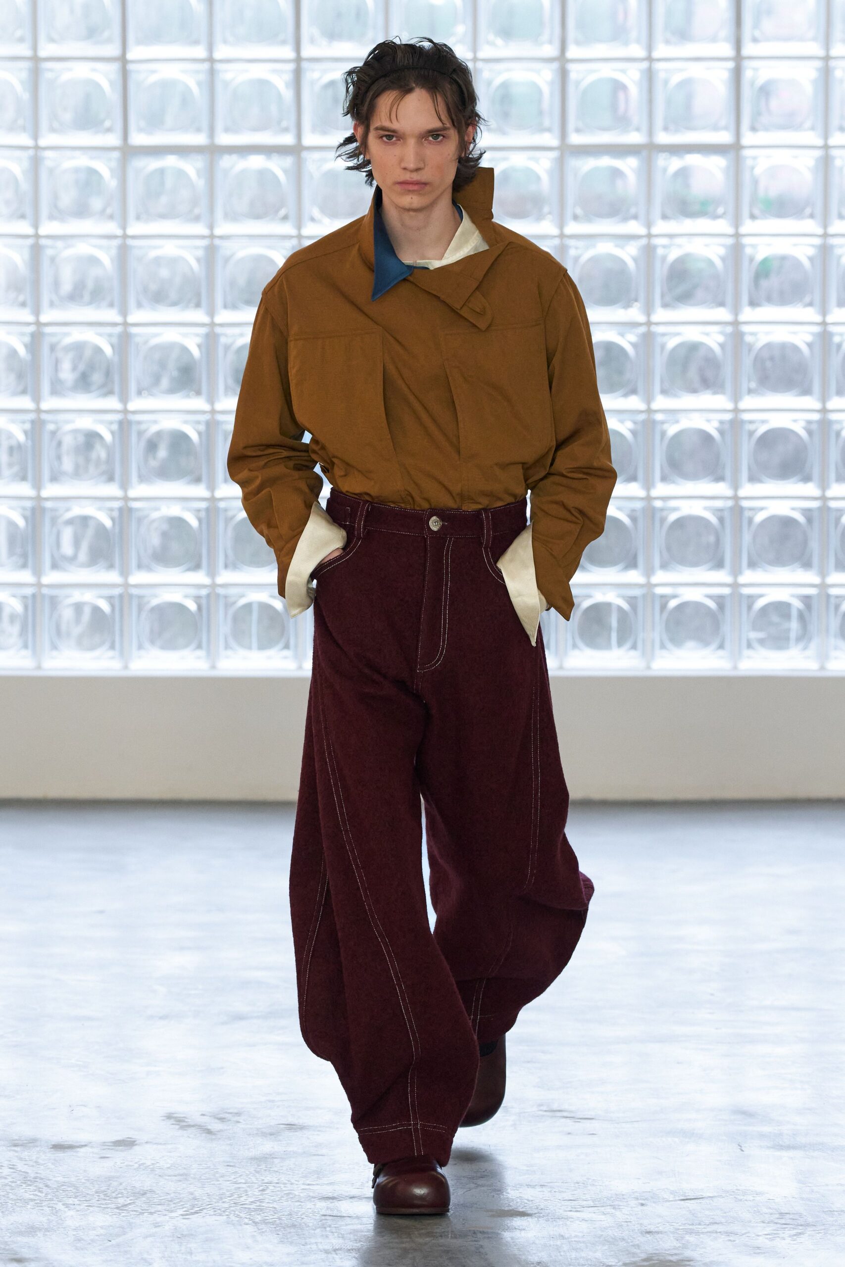 maroon cotton relaxed wide-leg pants