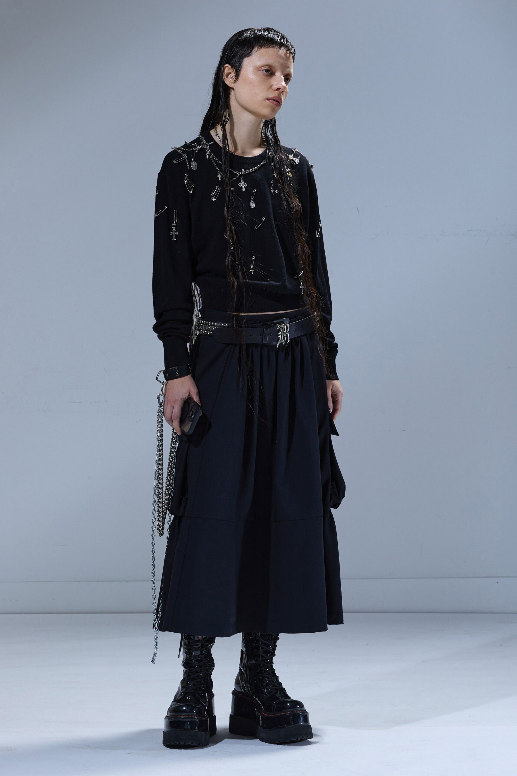 black leather embellished belt