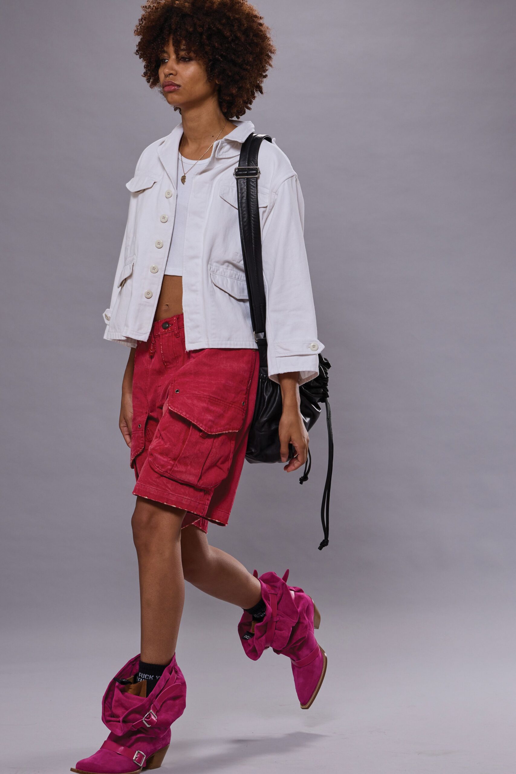 white jacket with red shorts
