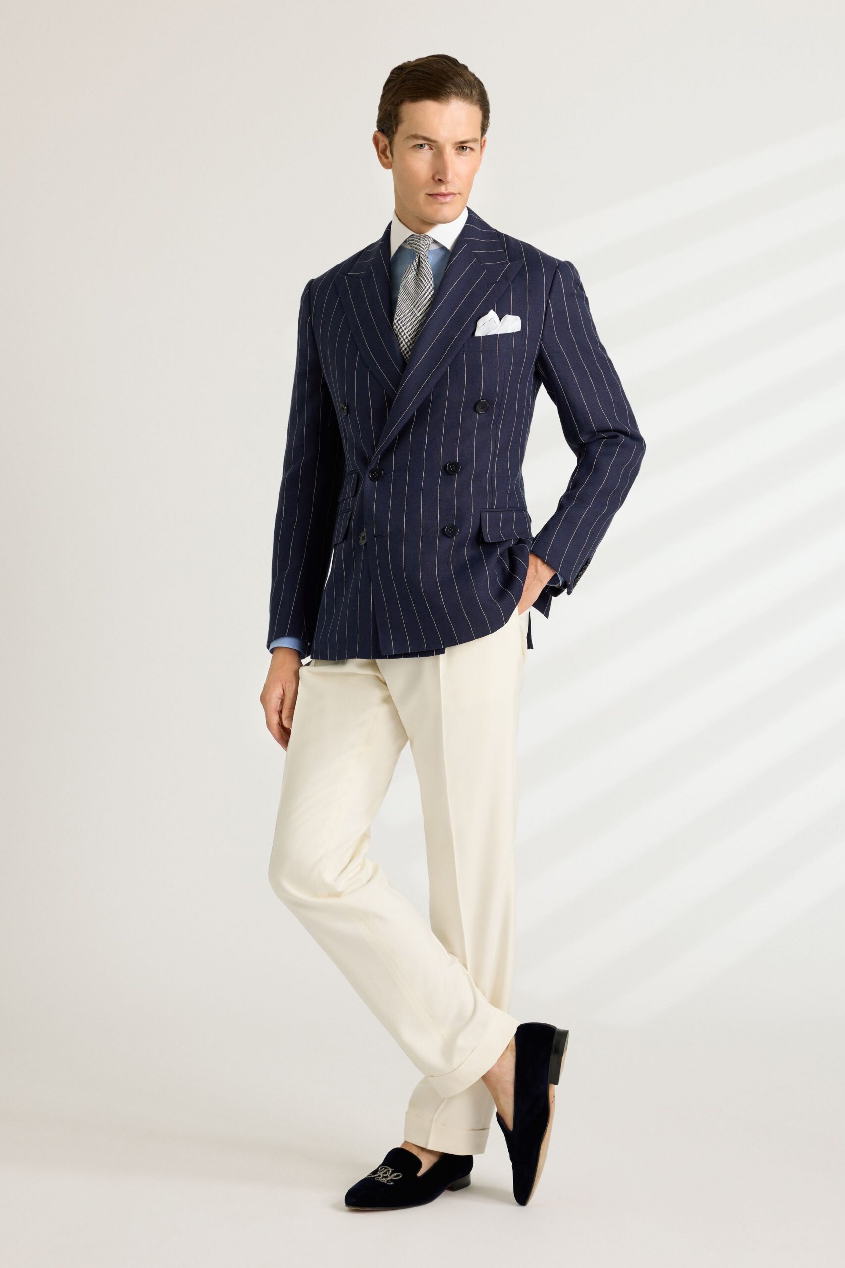 beige cotton slim straight-leg pants