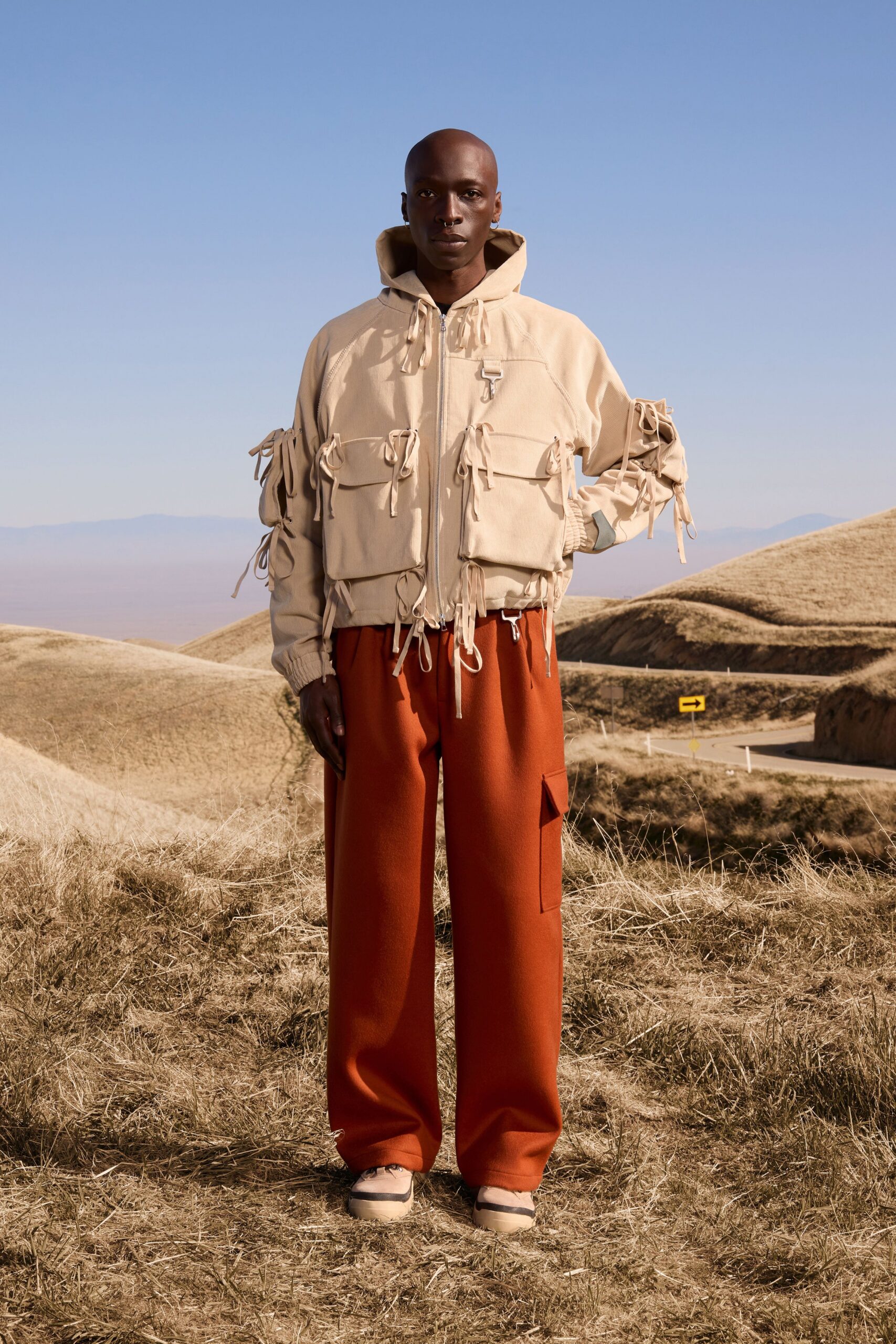 orange cotton relaxed cargo pants
