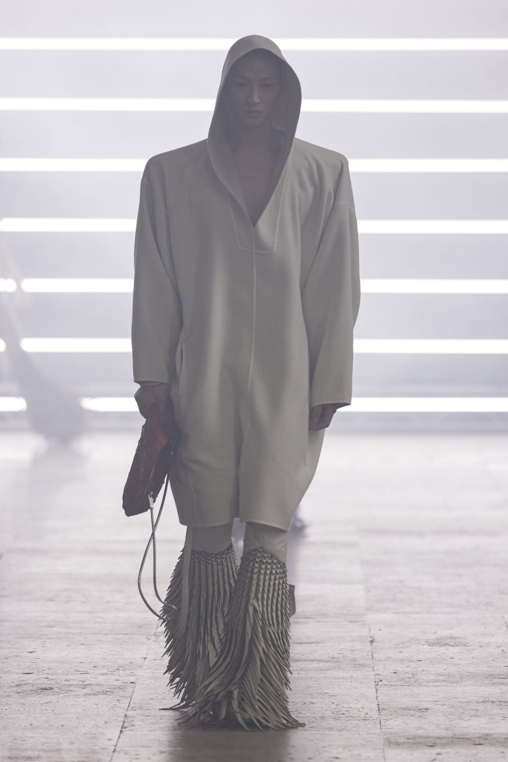 beige cotton long-sleeve hooded oversized draped short coat