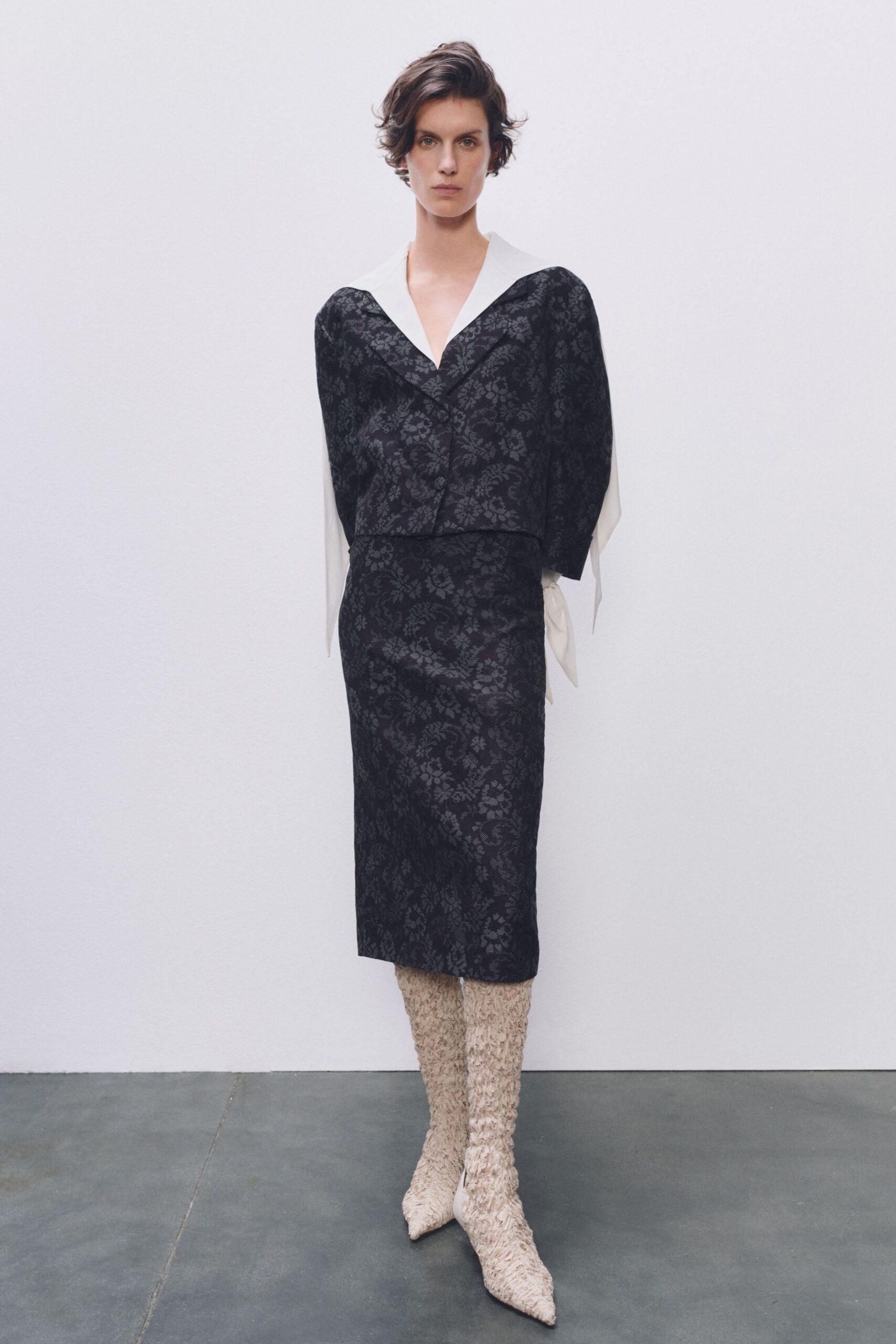 black silk blazer and skirt