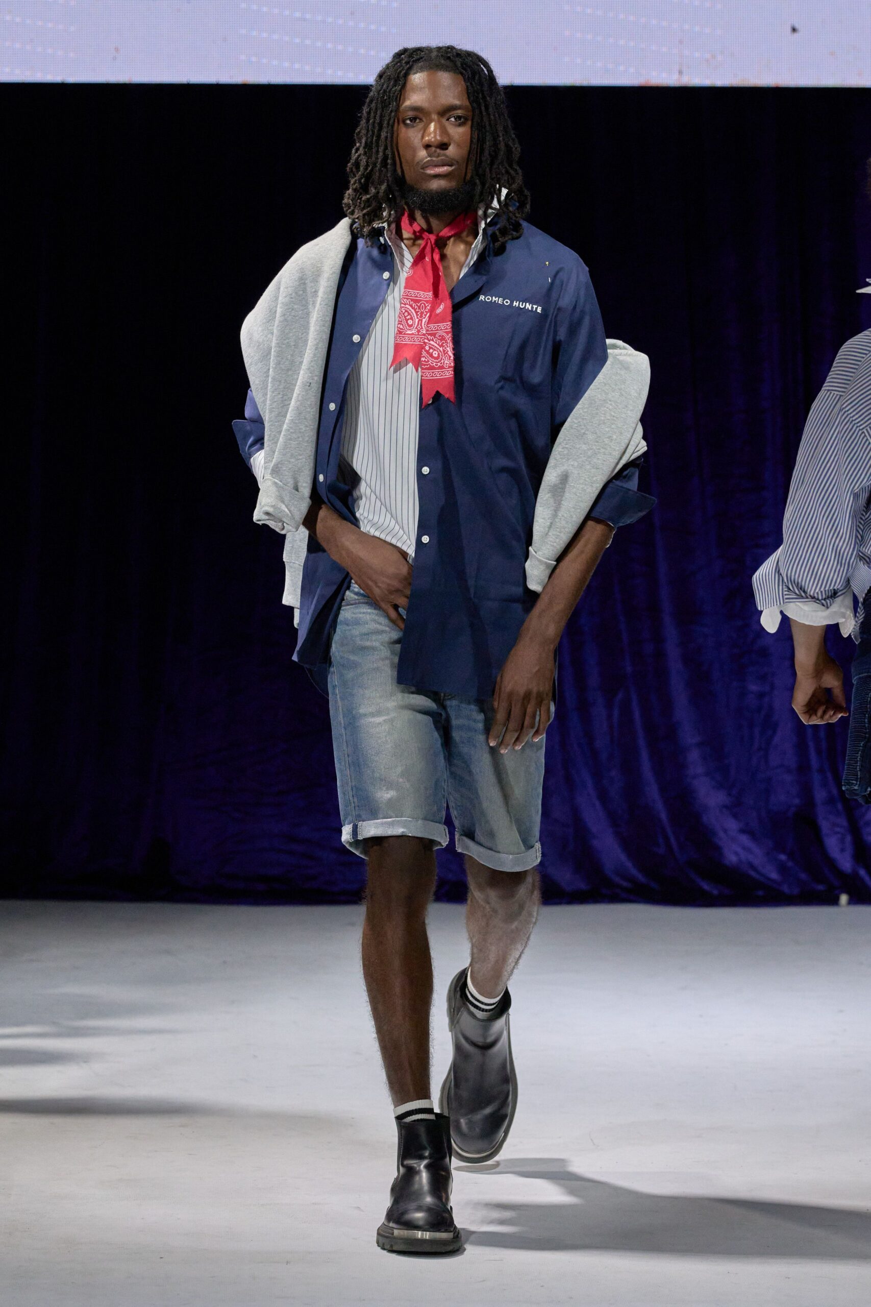 blue denim relaxed distressed shorts