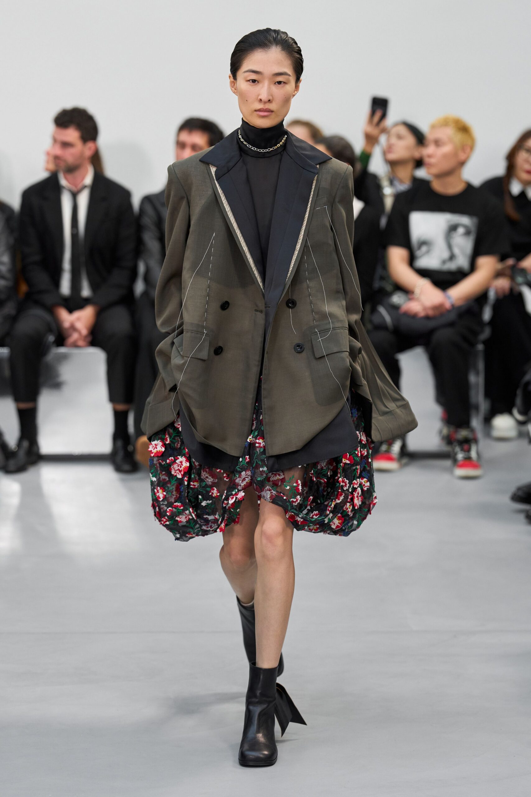 black silk relaxed floral flared mini skirt