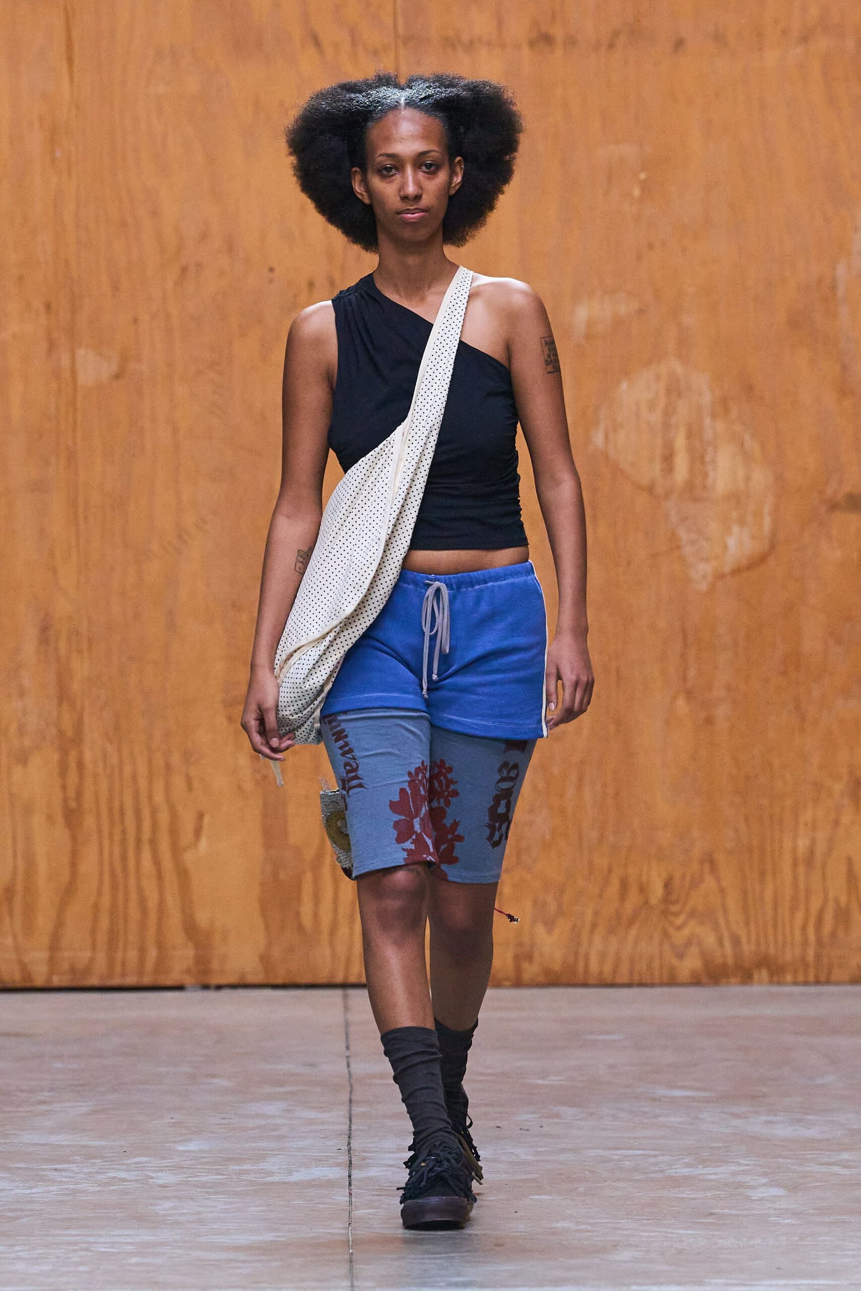 blue cotton relaxed printed shorts