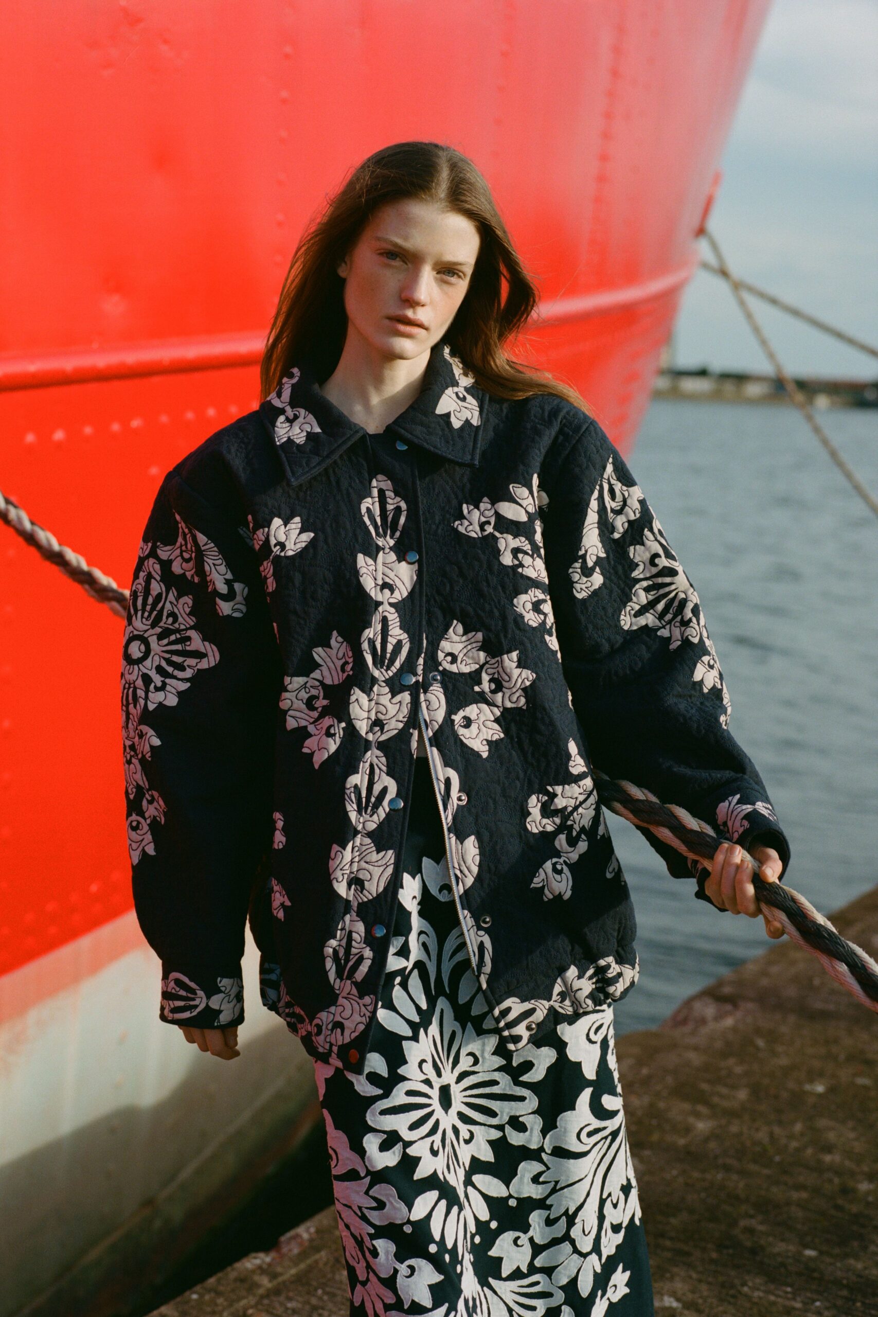 black and white embroidered jacket and dress