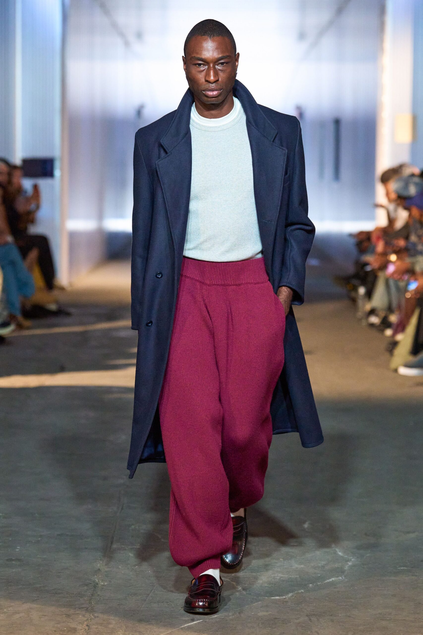 red knit relaxed high-waisted pants