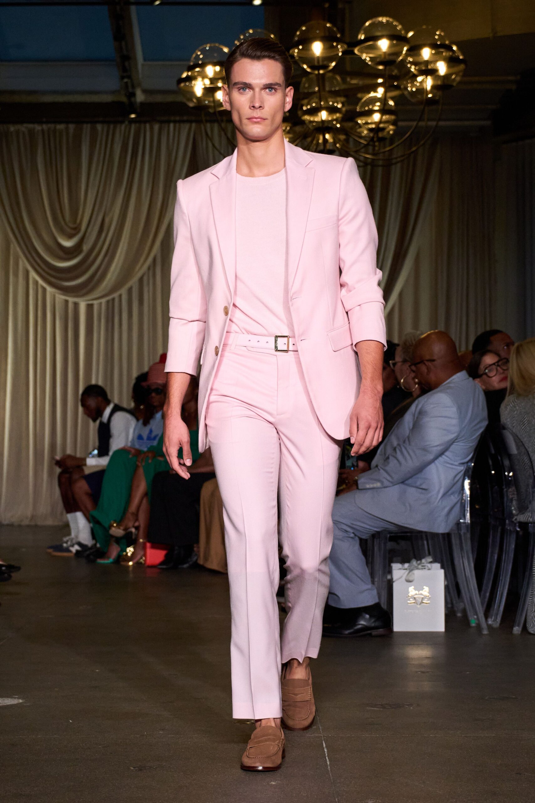 pink tailored suit with t-shirt