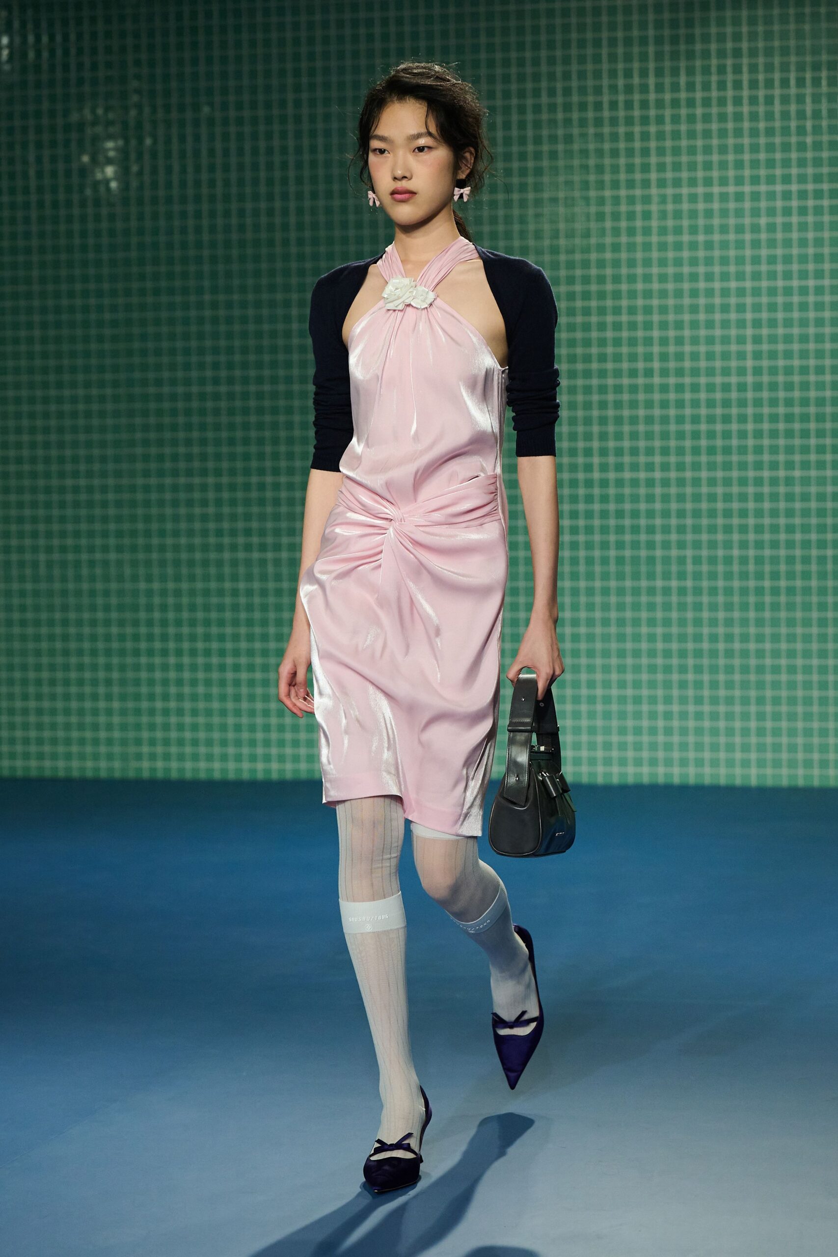 pink silk fitted dress
