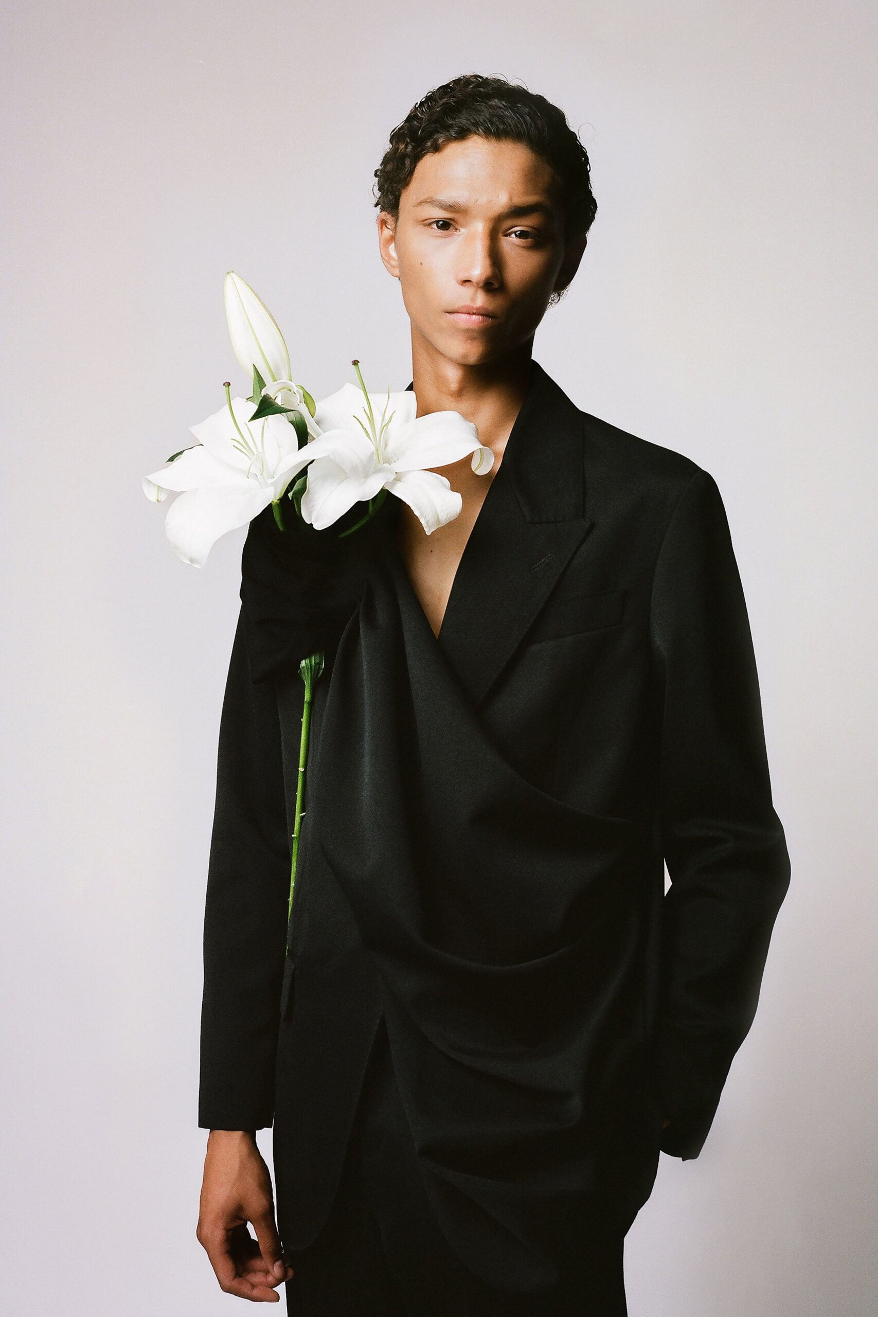 black silk fitted blazer