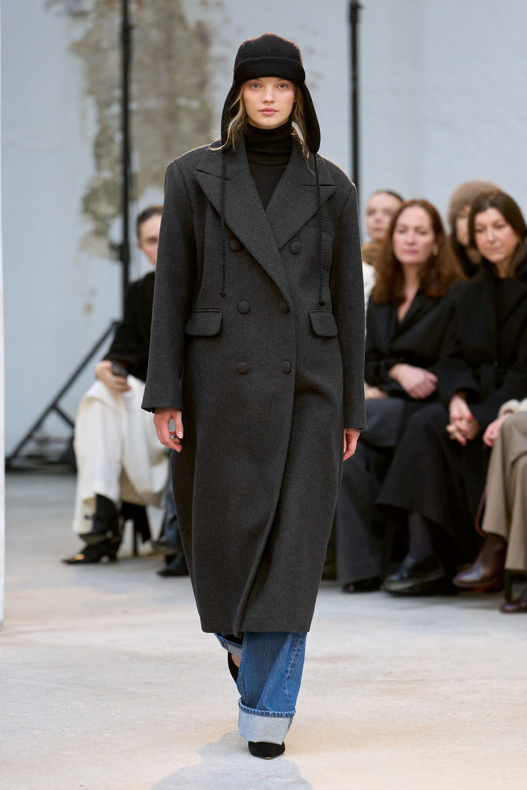 black wool coat with turtleneck