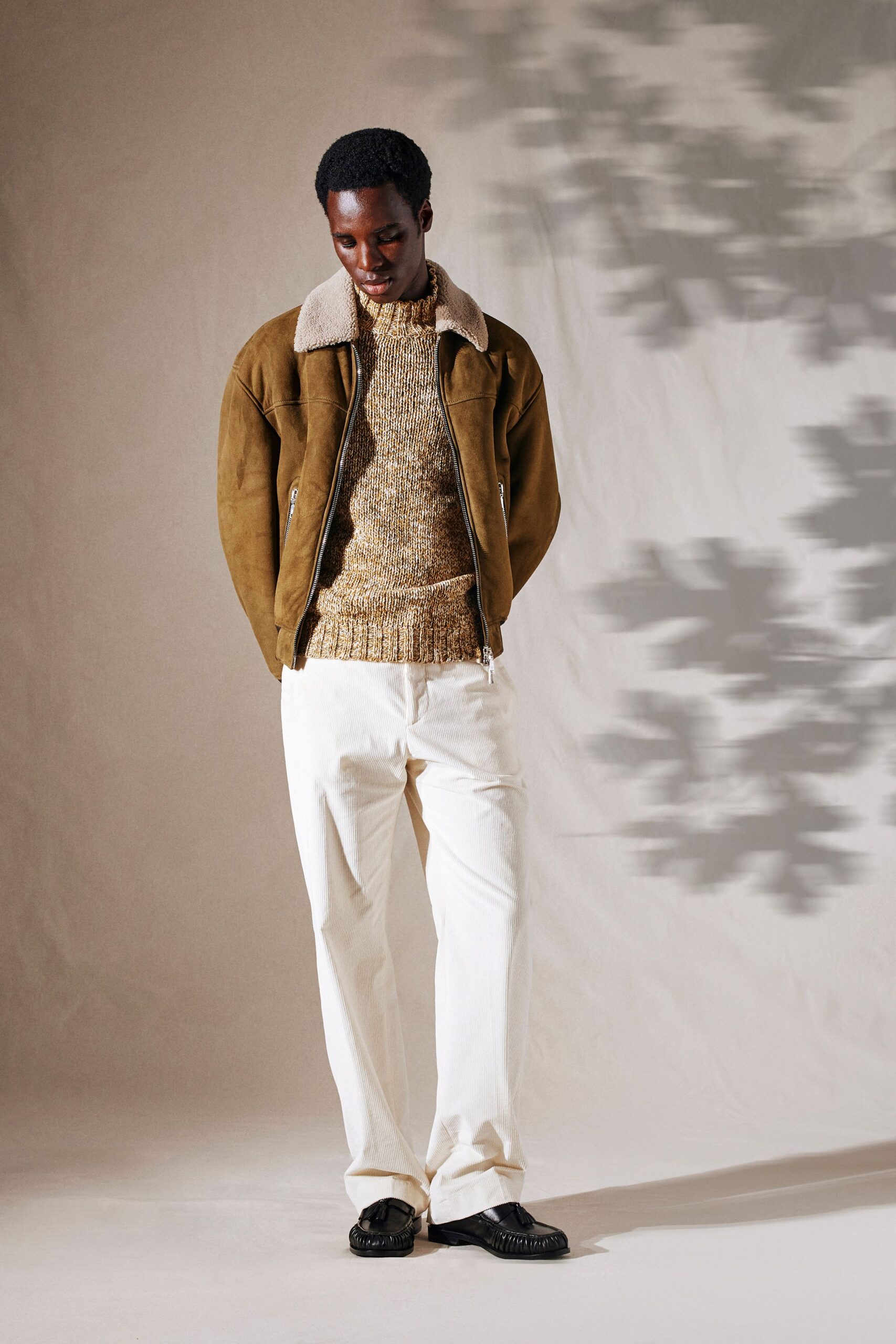 brown suede long-sleeve collared fitted zippered jacket