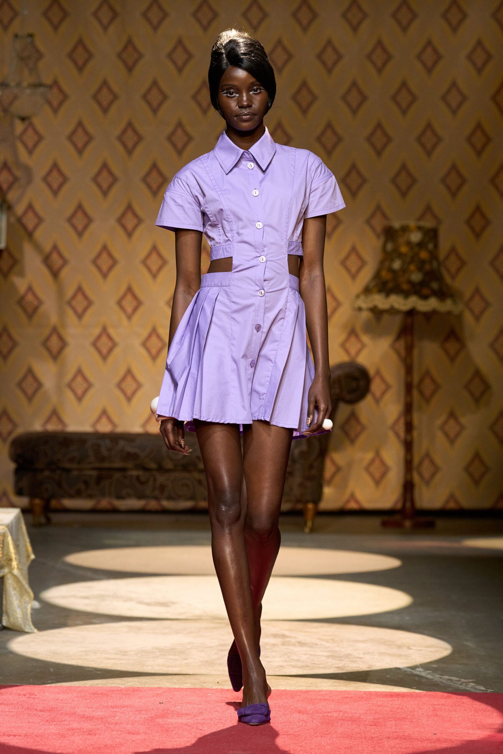 purple fitted mini dress with cutouts