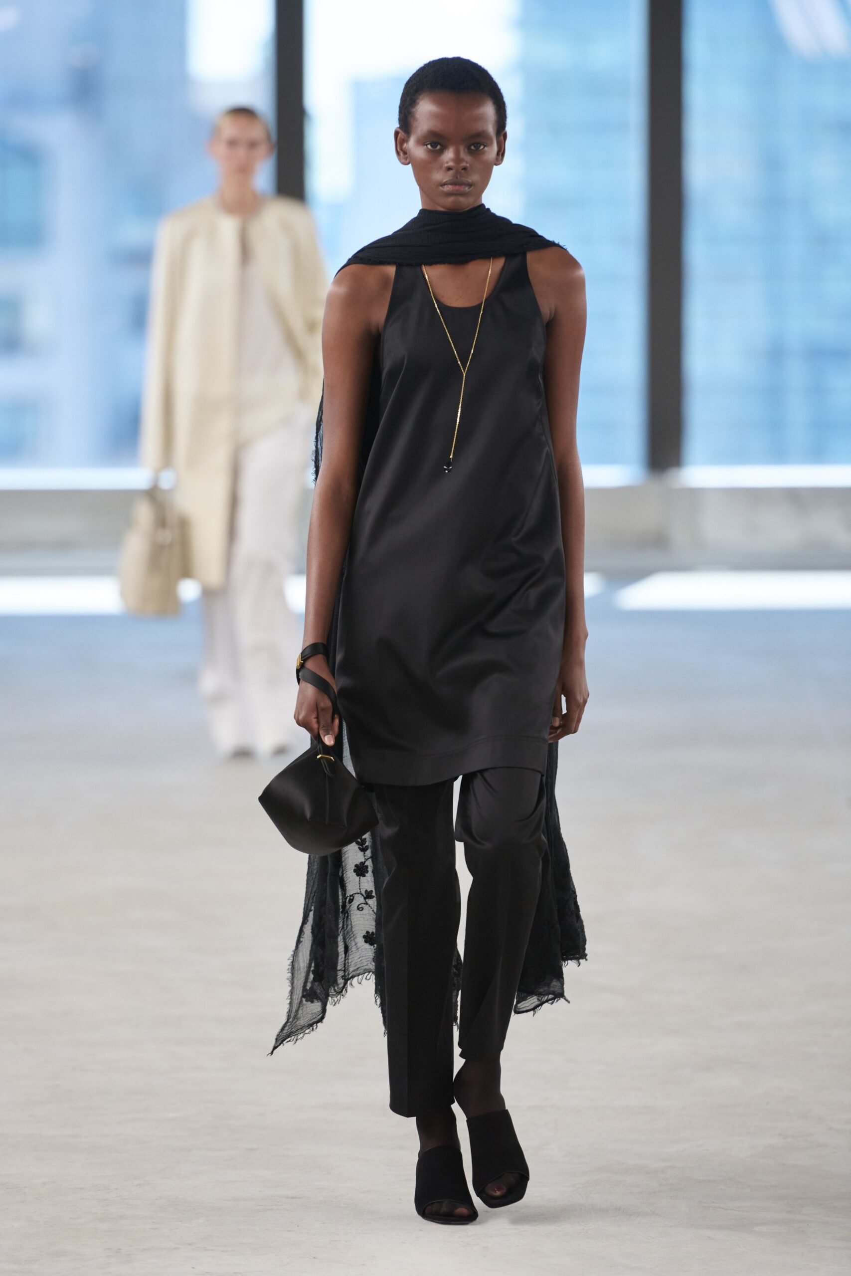 black silk sleeveless dress