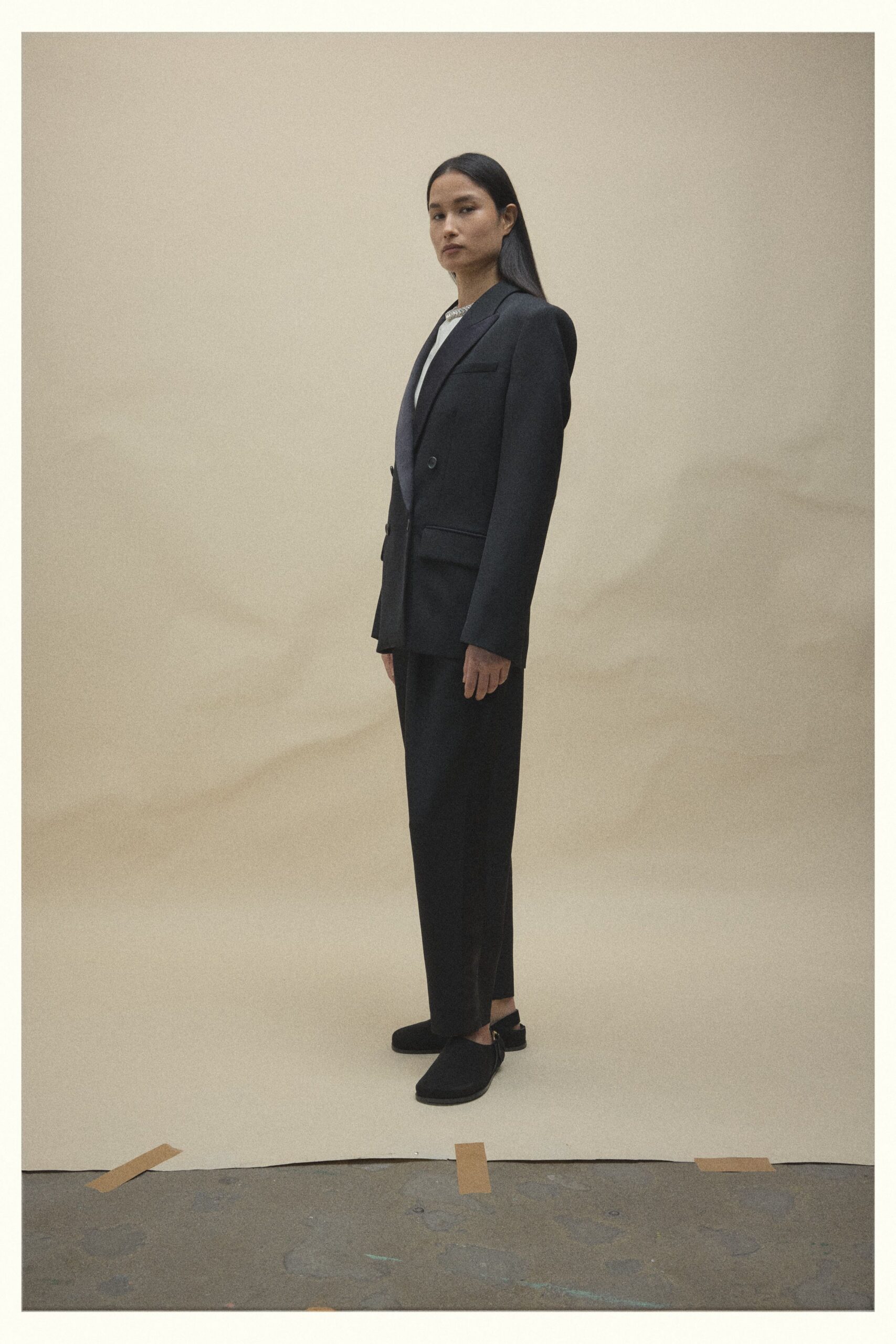 black tailored blazer and pants