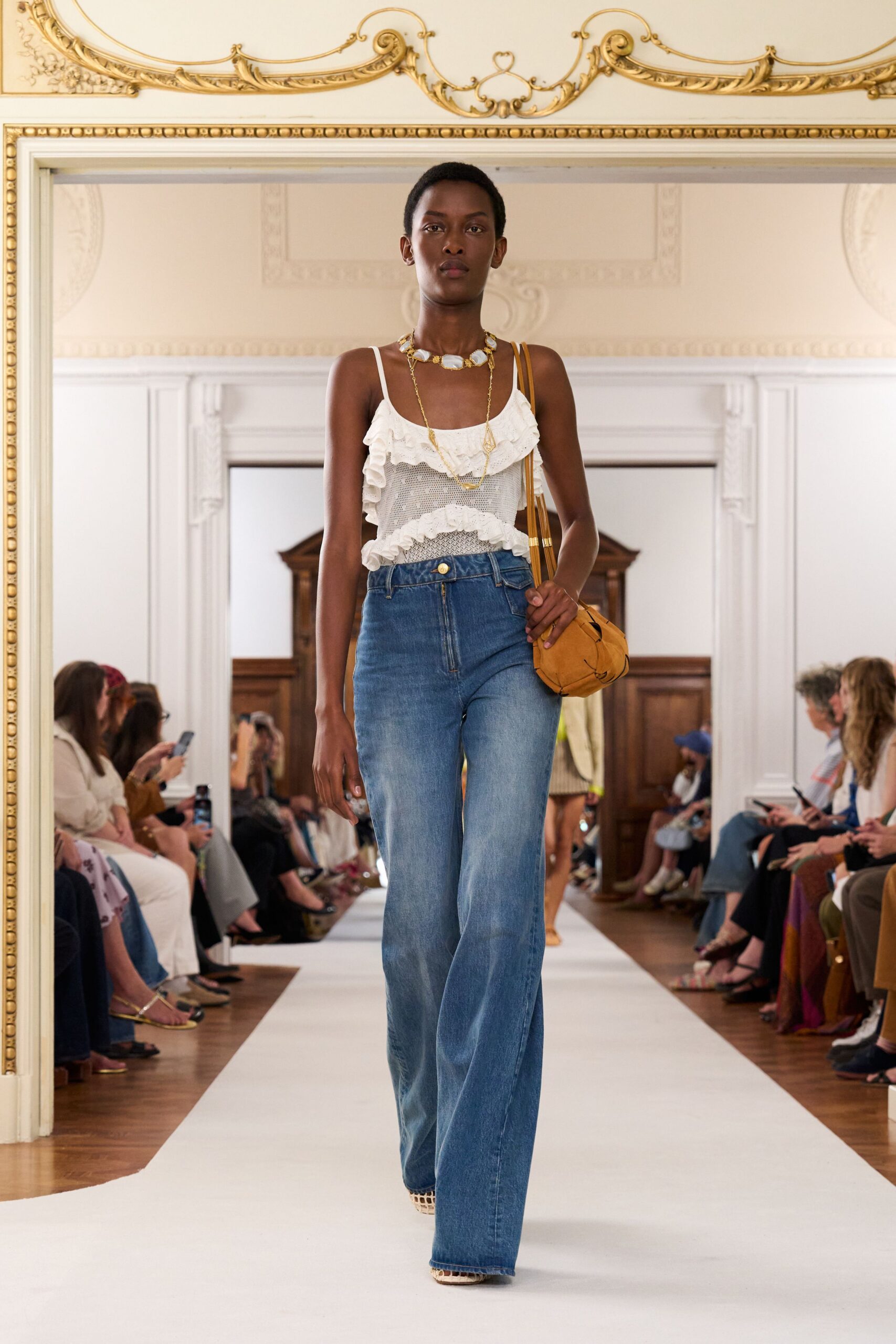 blue denim fitted flared pants