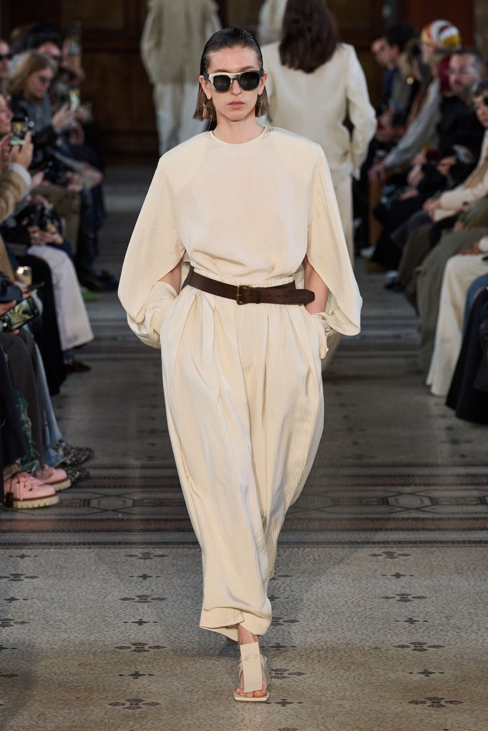 white relaxed top beige pants