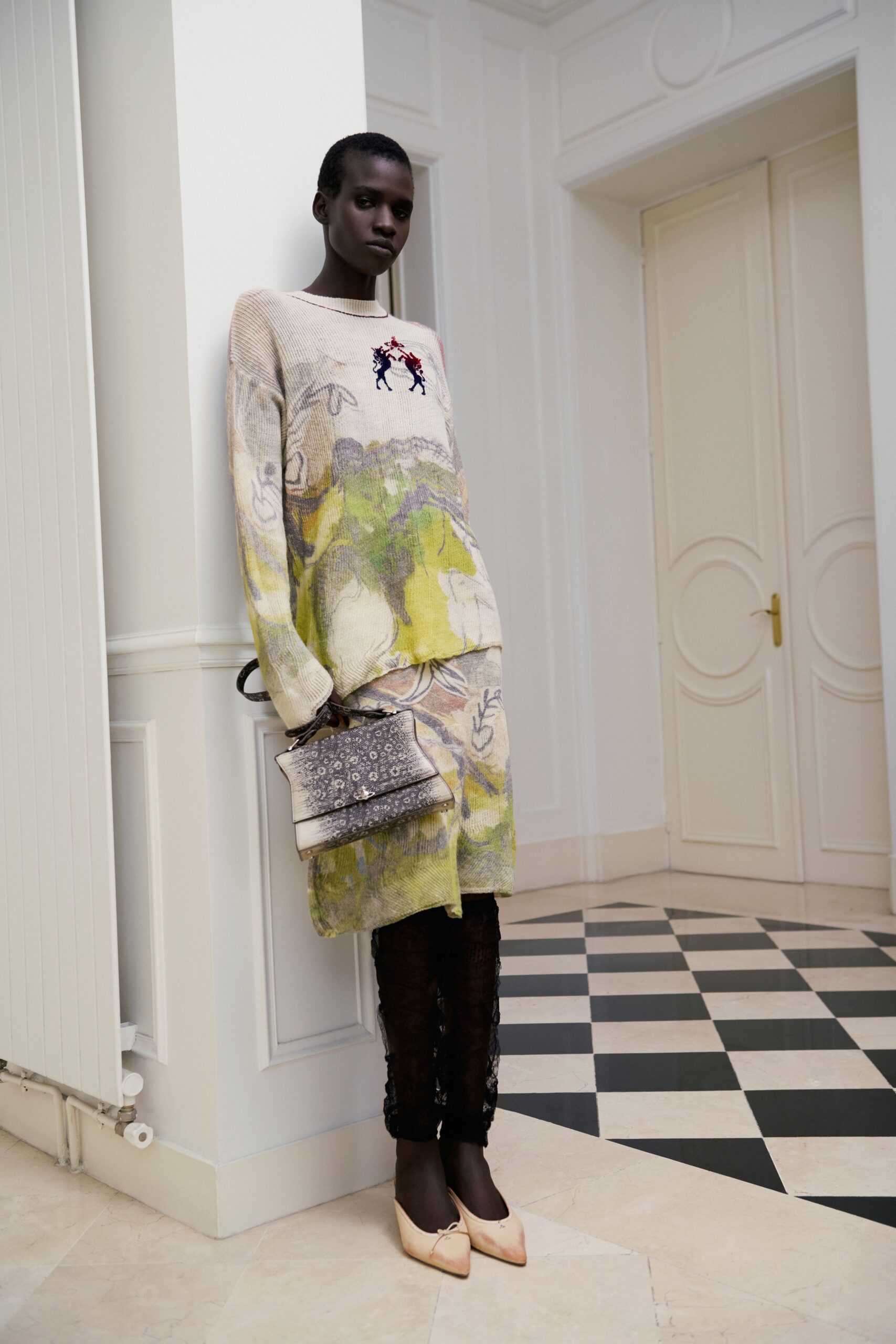 multi cotton long-sleeve collared relaxed embroidered midi dress